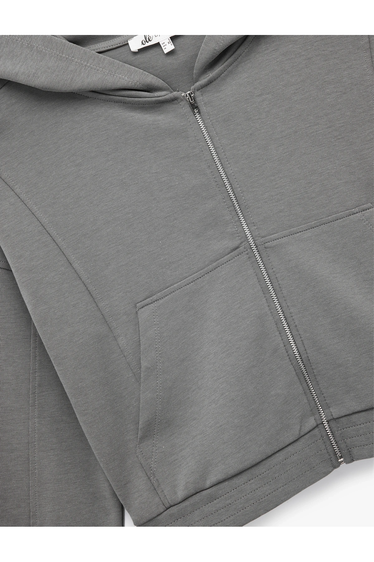 Rahat Kalıp Kanguru Cepli Fermuarlı Yıkamalı Kapüşonlu Crop Sweatshirt