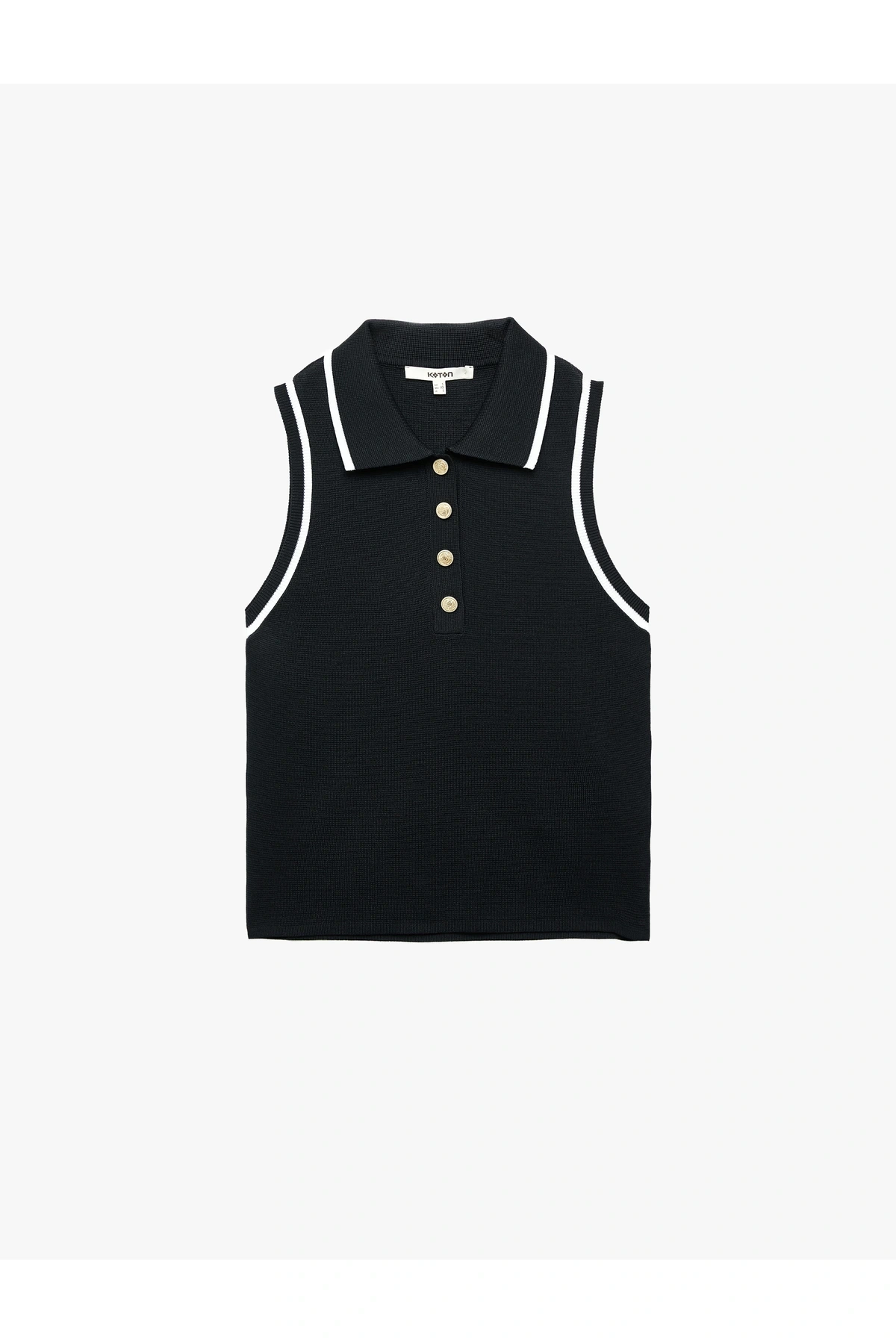 Regular Fit Düğmeli Kolsuz Polo Yaka Triko Bluz