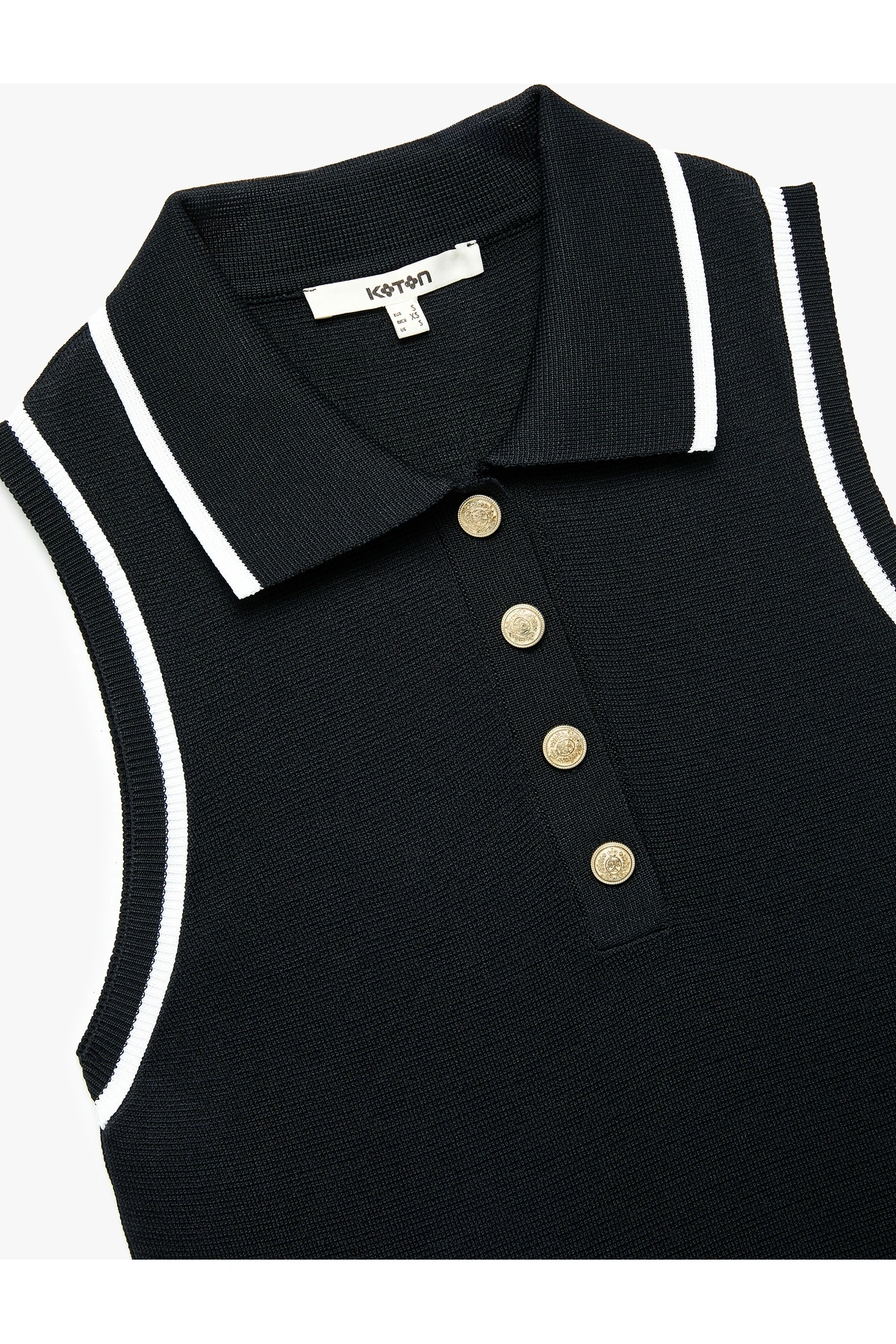 Regular Fit Düğmeli Kolsuz Polo Yaka Triko Bluz