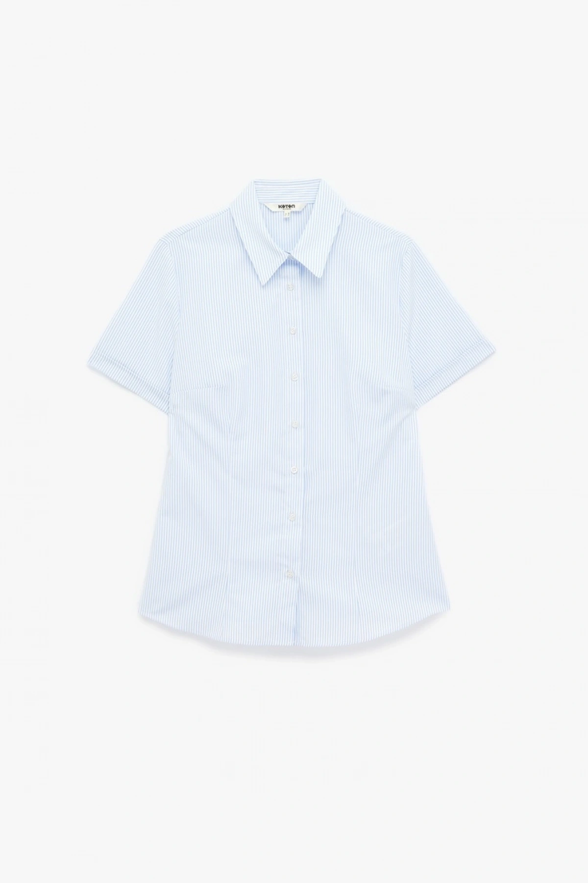 Regular Fit Kısa Kollu Klasik Yaka Düğmeli Çizgili Poplin Gömlek