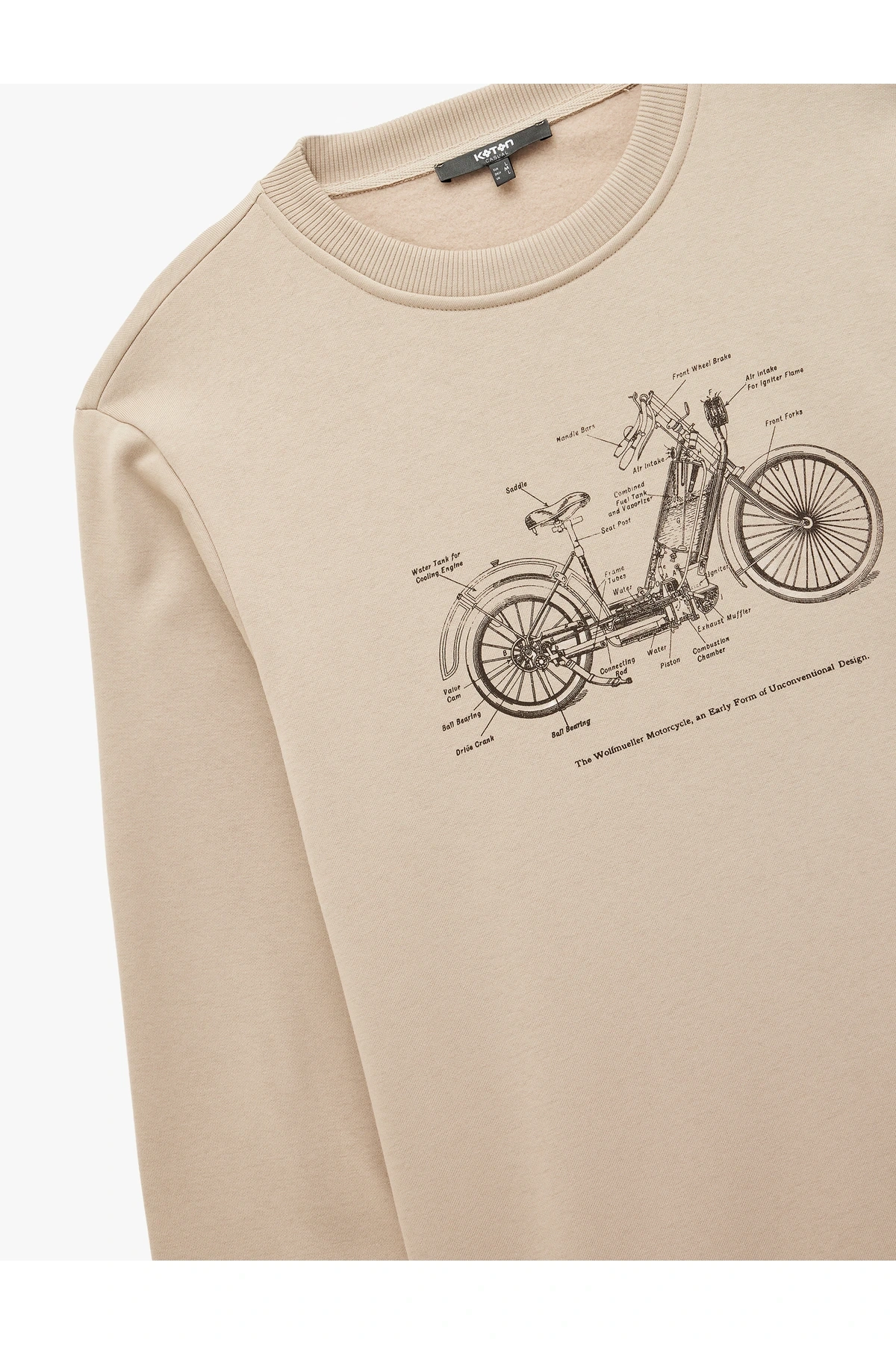 Regular Fit Uzun Kollu Şardonlu Baskılı Bisiklet Yaka Sweatshirt