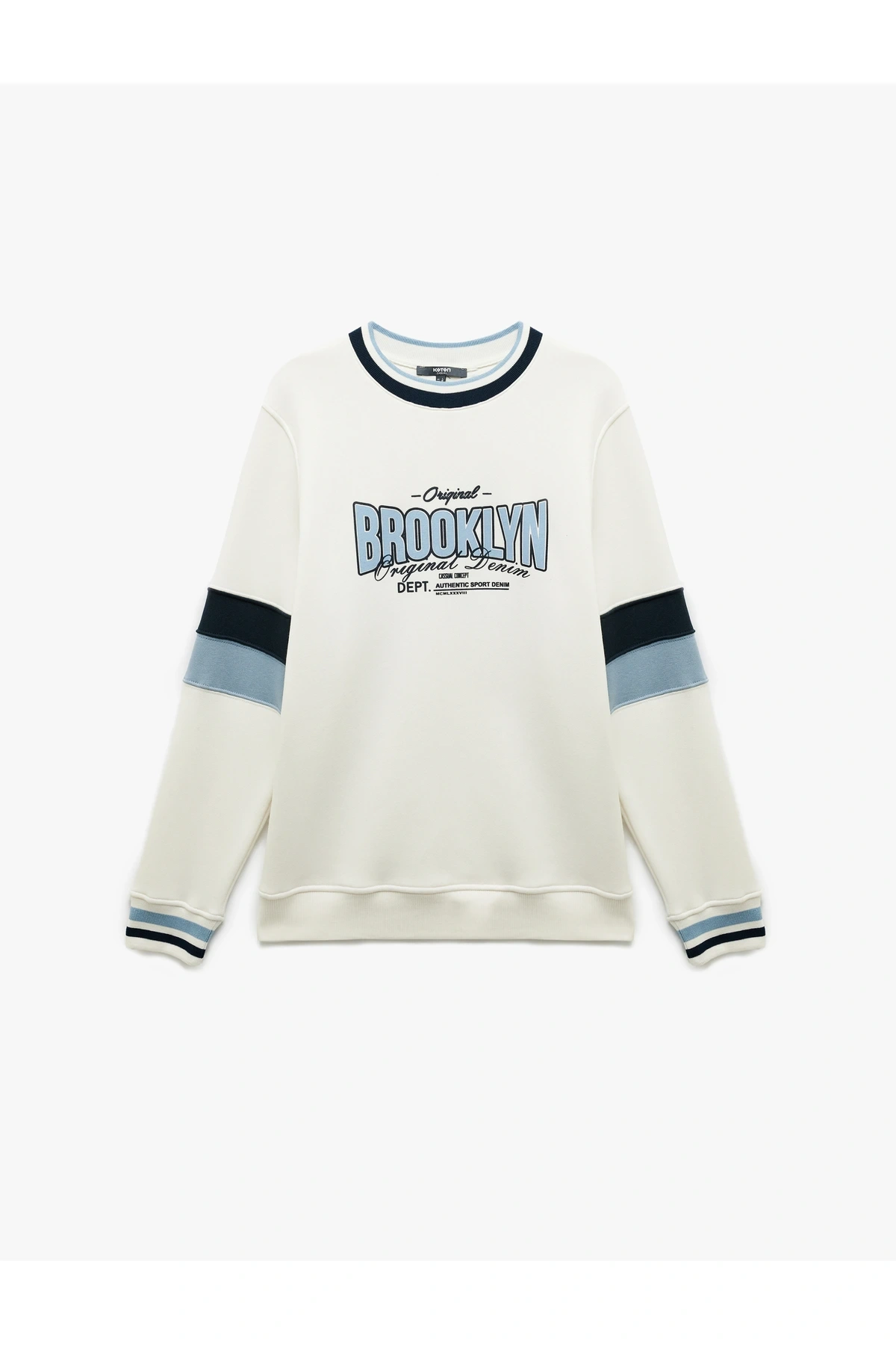 Şardonlu Uzun Kollu Bisiklet Yaka Renk Bloklu Kolej Baskılı Sweatshirt