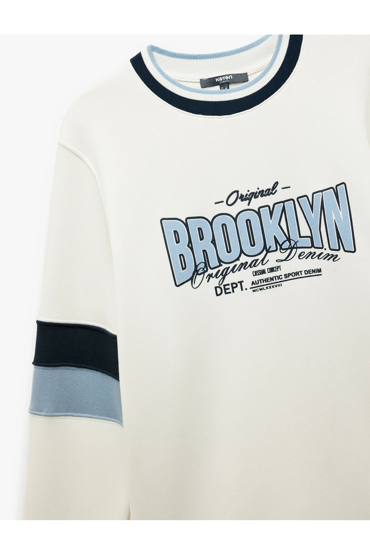 Şardonlu Uzun Kollu Bisiklet Yaka Renk Bloklu Kolej Baskılı Sweatshirt