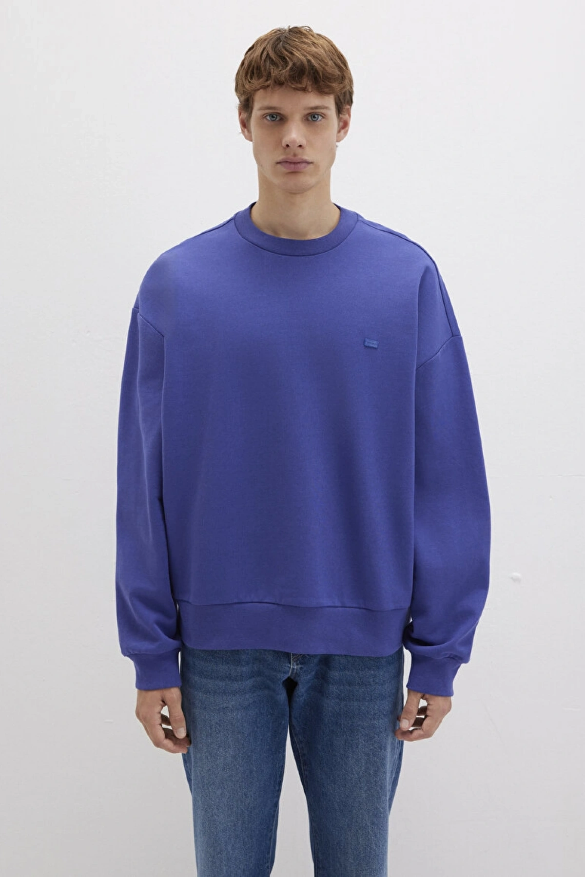 Silikon Logo Baskılı Mor Bisiklet Yaka Sweatshirt