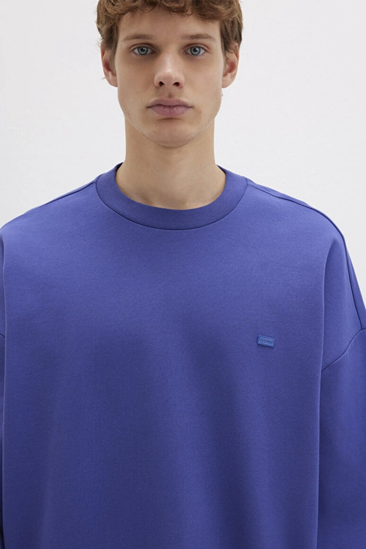 Silikon Logo Baskılı Mor Bisiklet Yaka Sweatshirt