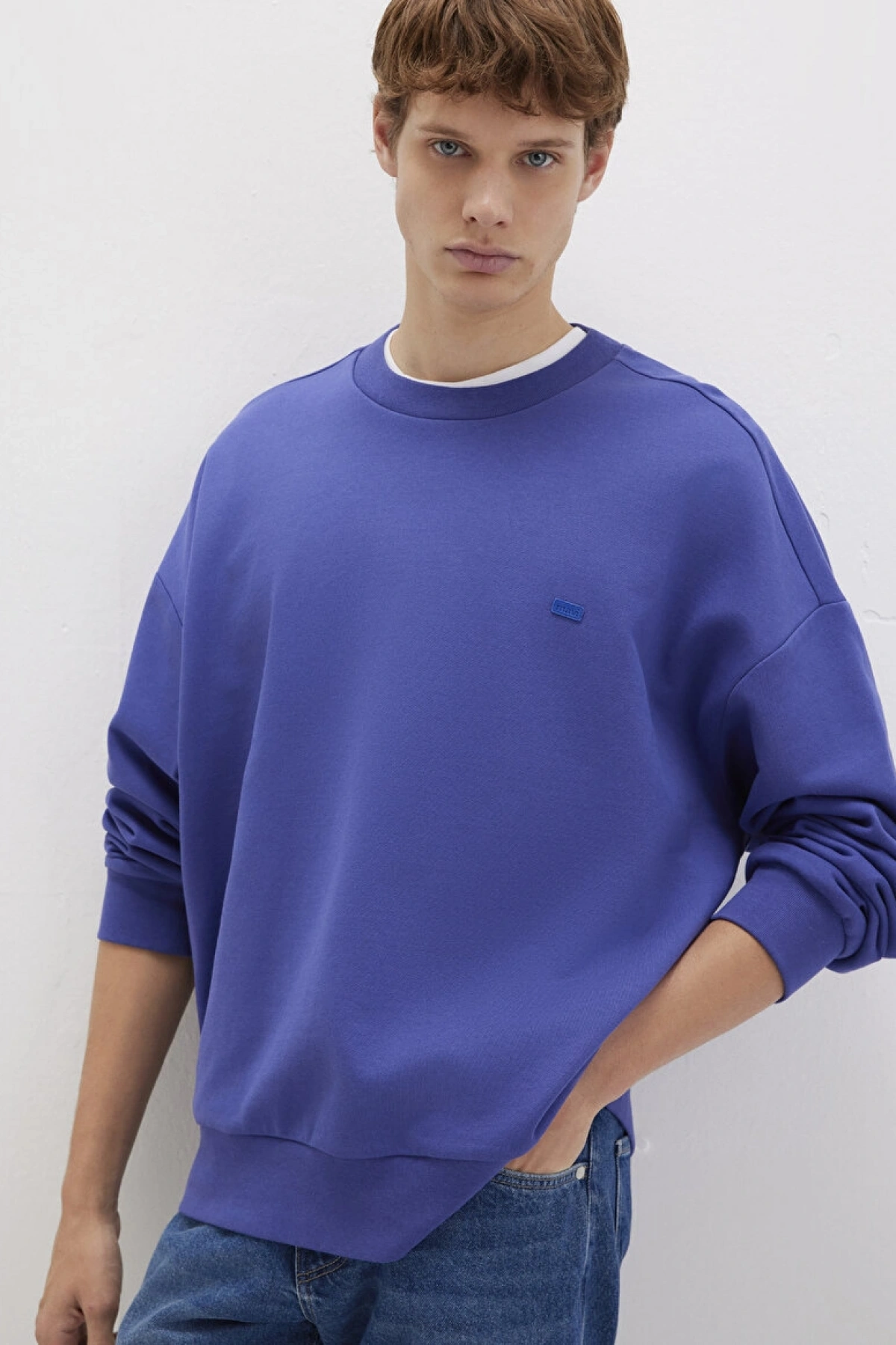 Silikon Logo Baskılı Mor Bisiklet Yaka Sweatshirt