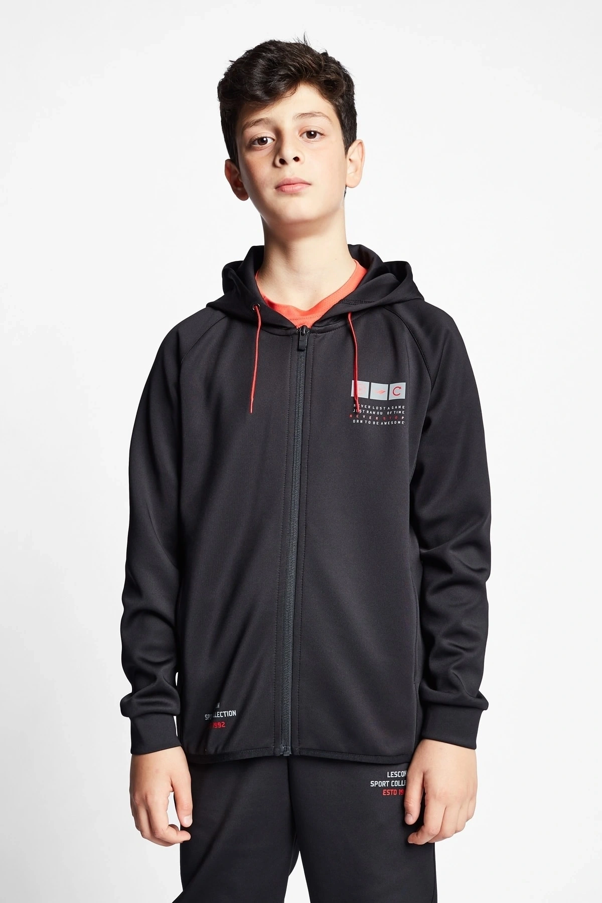 Siyah Çocuk Fermuarlı Kapüşonlu Sweatshirt 22b-3101