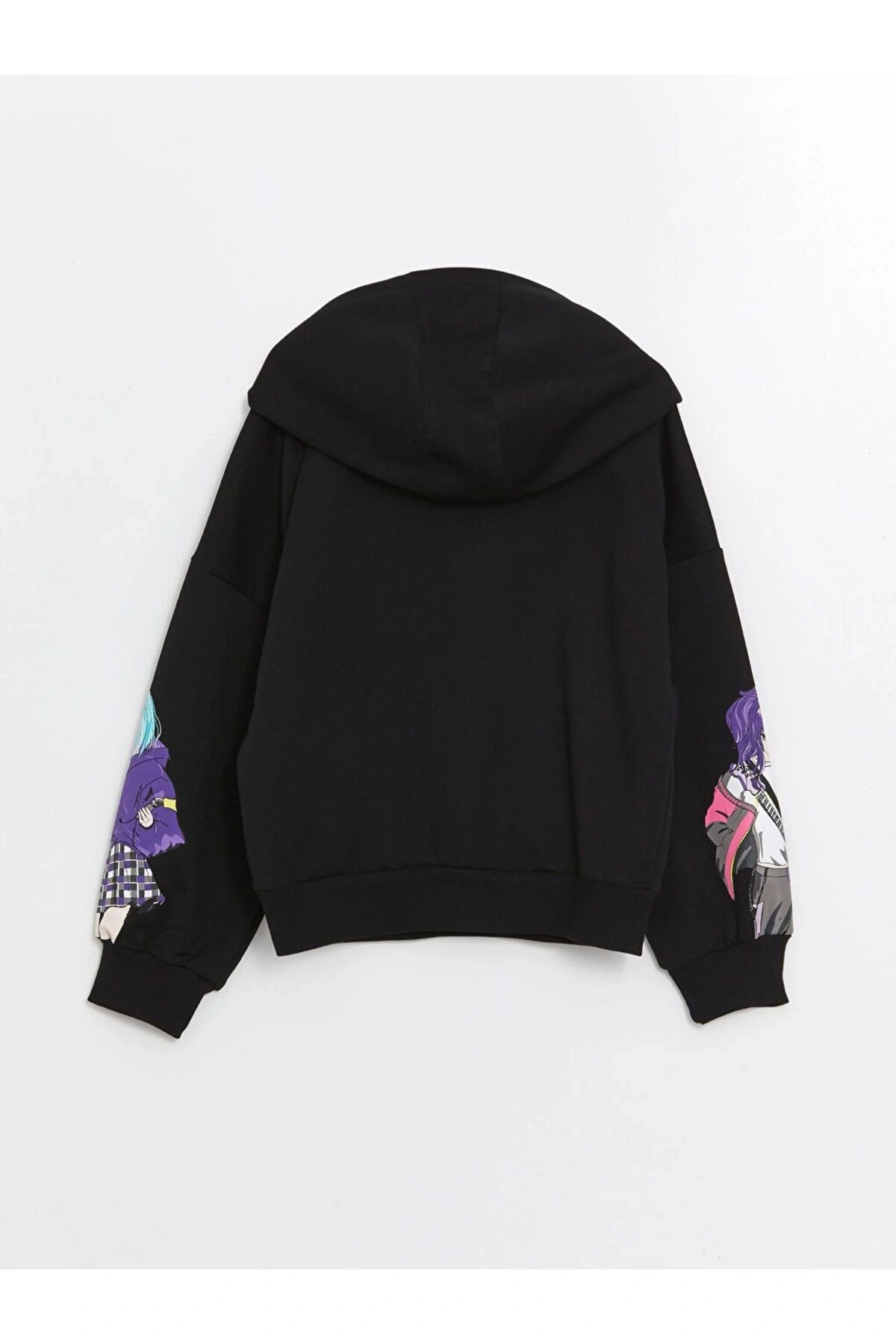 Siyah Kapüşonlu Kız Çocuk Kalın Sweatshirt