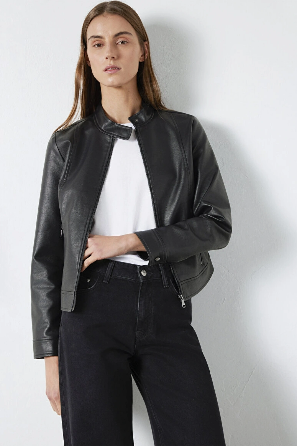 Siyah Suni Deri Ceket