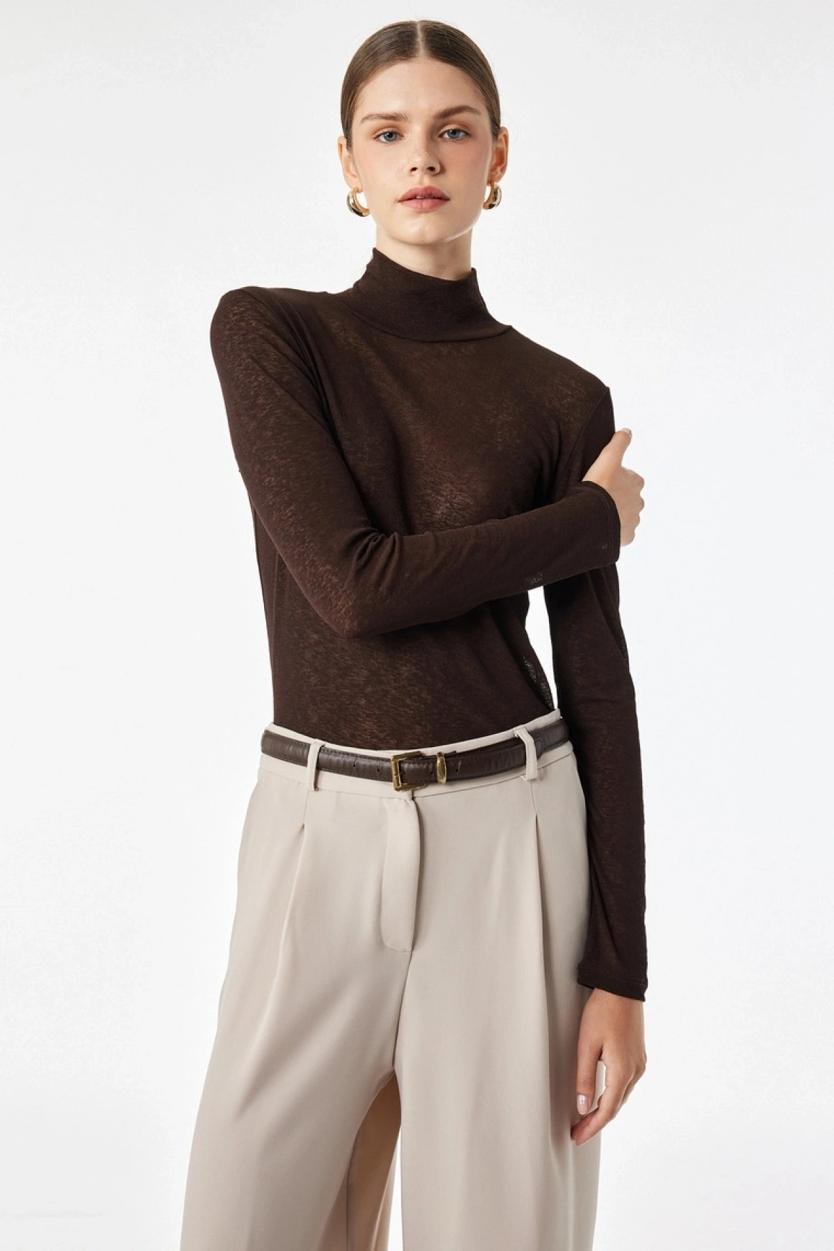 Slim Fit Dik Yaka Uzun Kollu Tişört