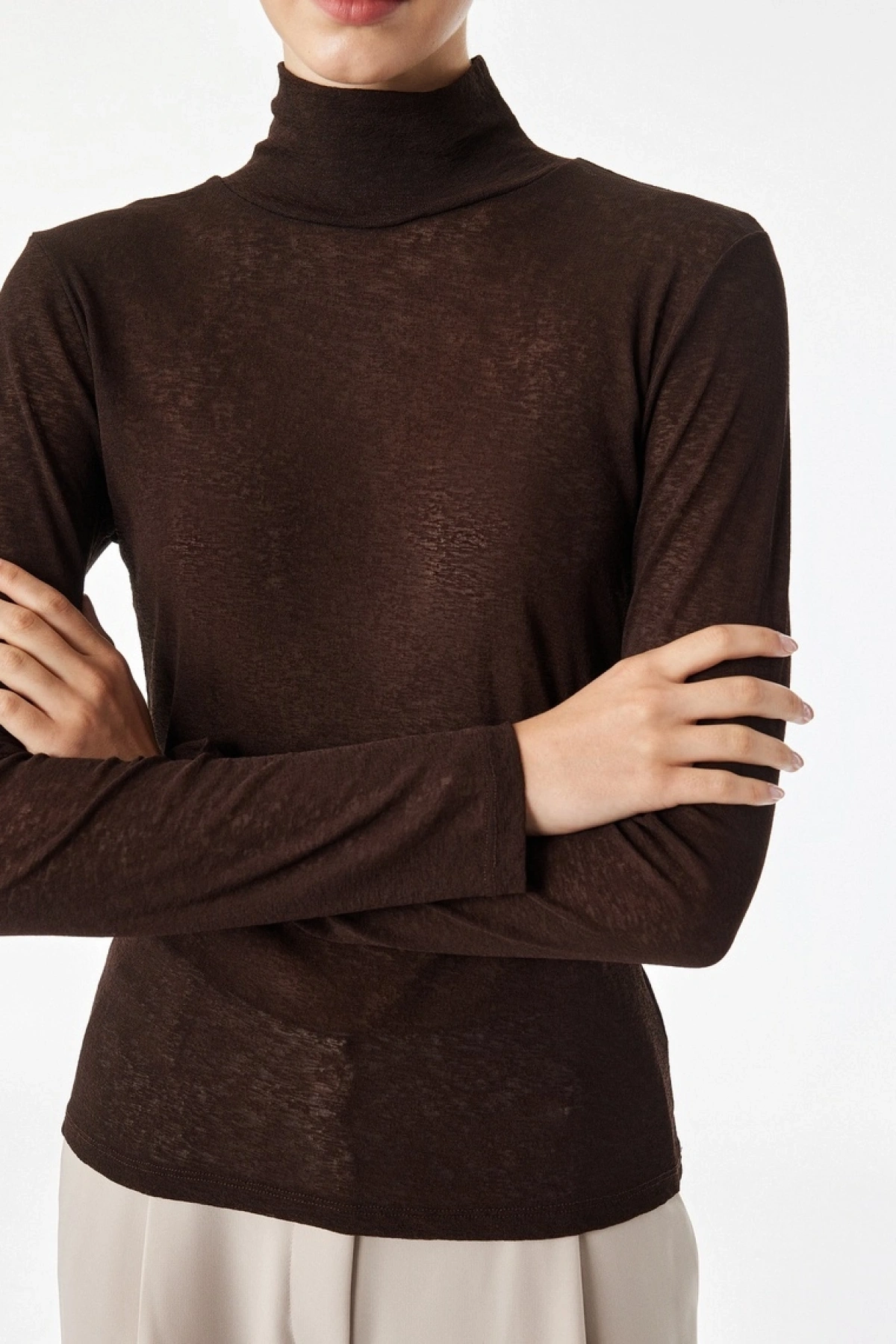 Slim Fit Dik Yaka Uzun Kollu Tişört