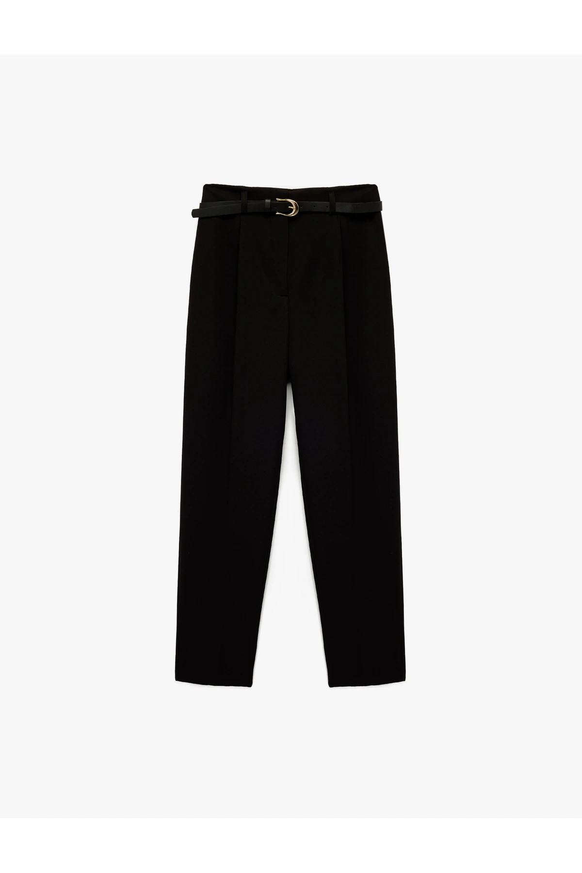 Slim Fit Yüksek Bel Kemerli Cigarette Kumaş Pantolon