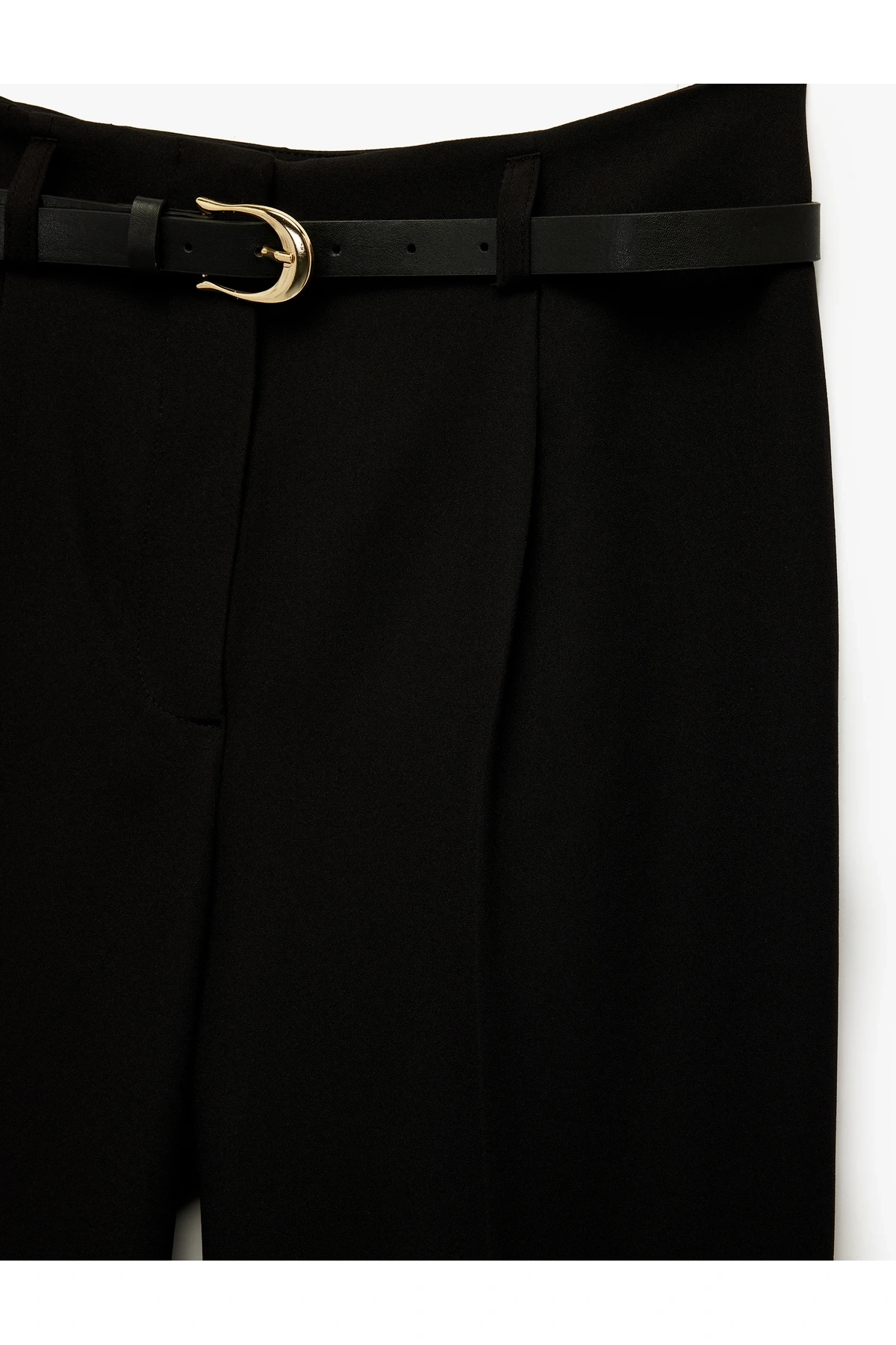 Slim Fit Yüksek Bel Kemerli Cigarette Kumaş Pantolon