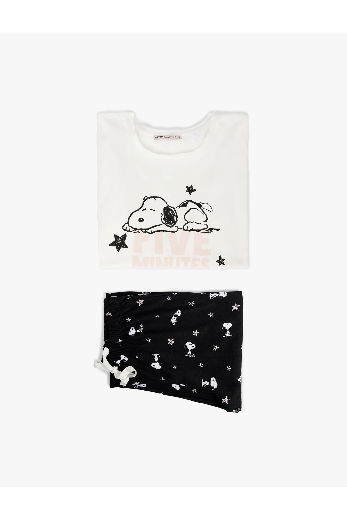 Snoopy Baskılı Lisanslı Uzun Kollu Bisiklet Yaka Pamuklu Pijama Takımı