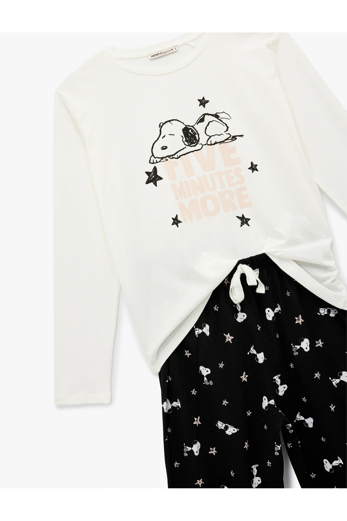 Snoopy Baskılı Lisanslı Uzun Kollu Bisiklet Yaka Pamuklu Pijama Takımı
