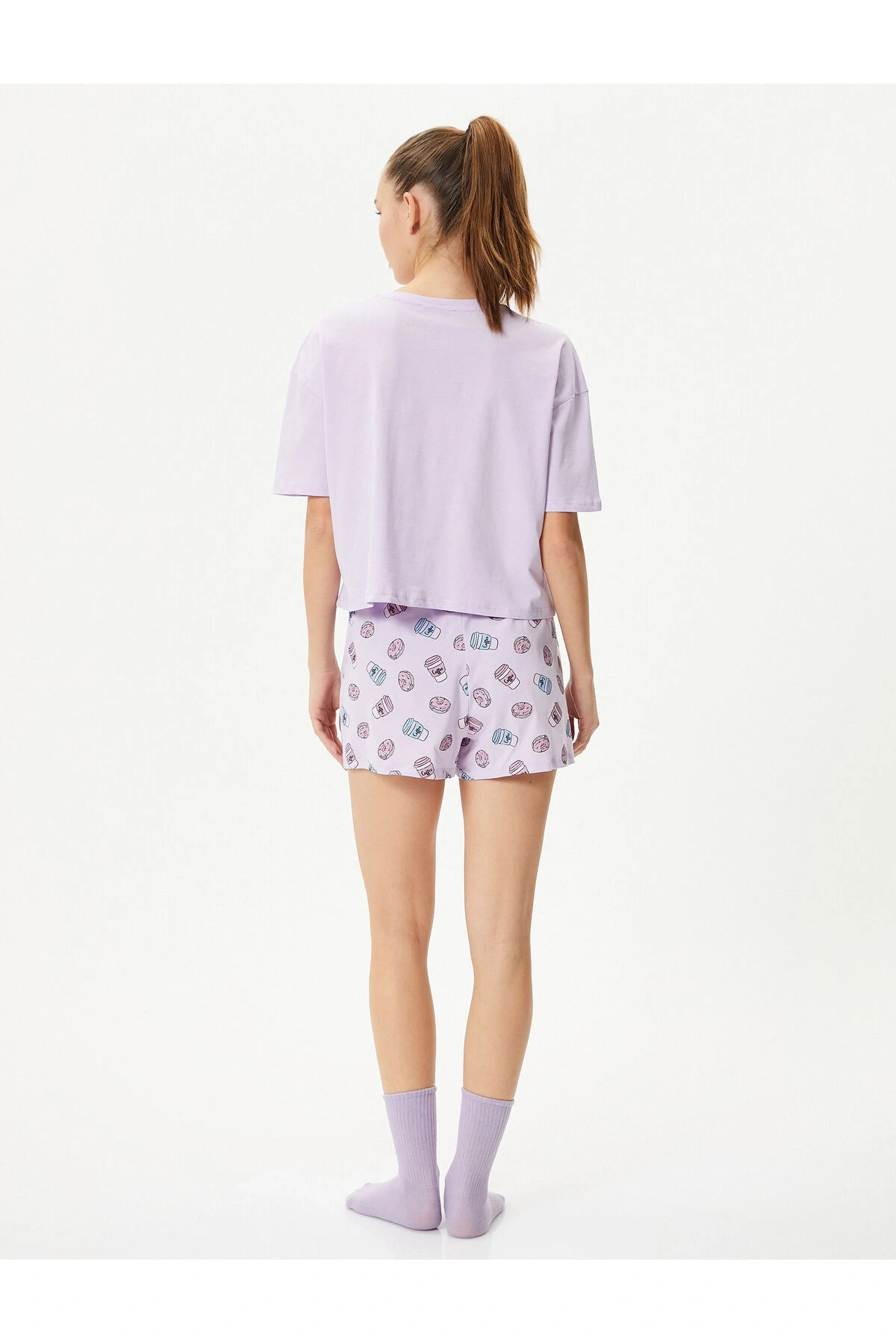Şortlu Pijama Takımı Kısa Kollu Bisiklet Yaka Baskılı