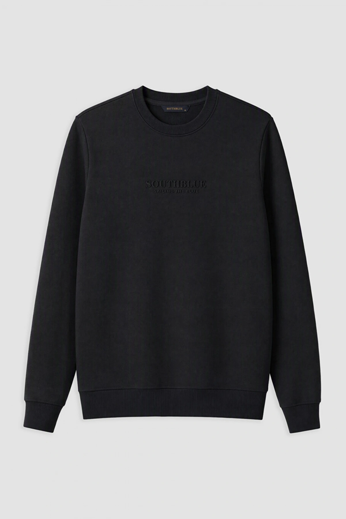 SOUTHBLUE Siyah Bisiklet Yaka Nakışlı Erkek Kalın Sweatshirt