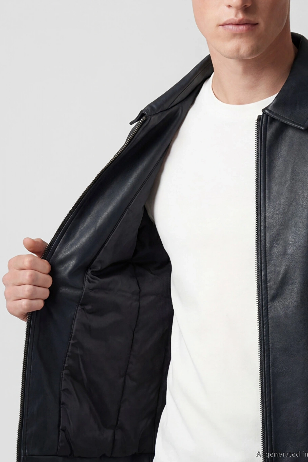 SOUTHBLUE Siyah Regular Fit Erkek Deri Görünümlü Ceket