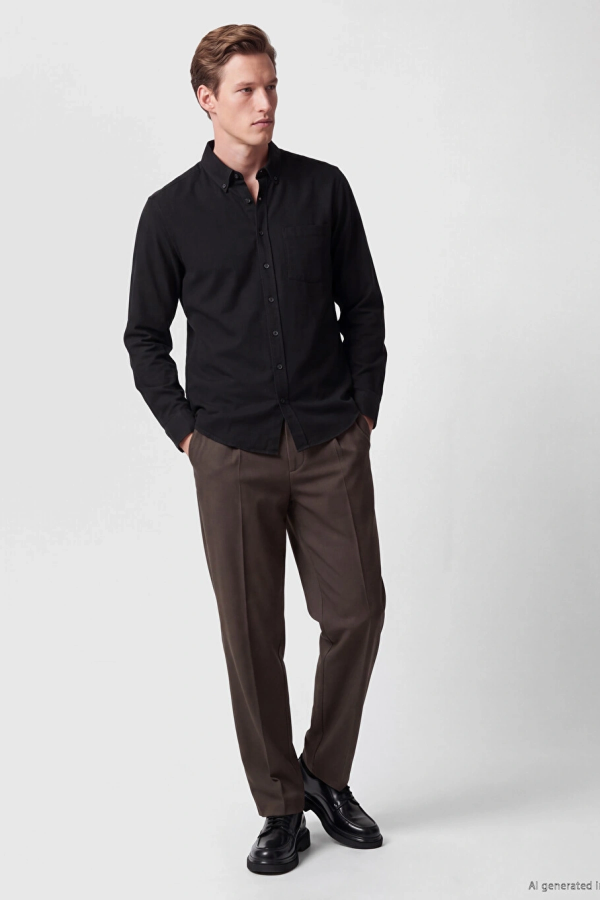 SOUTHBLUE Siyah Regular Fit Oxford Erkek Gömlek