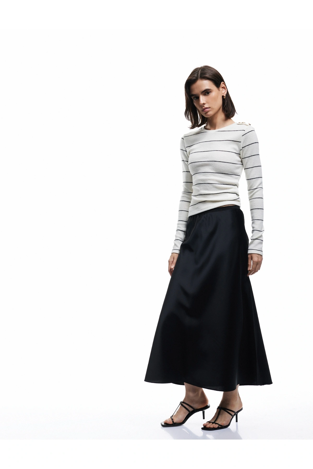 Standart Bel Regular Fit Saten Midi Etek