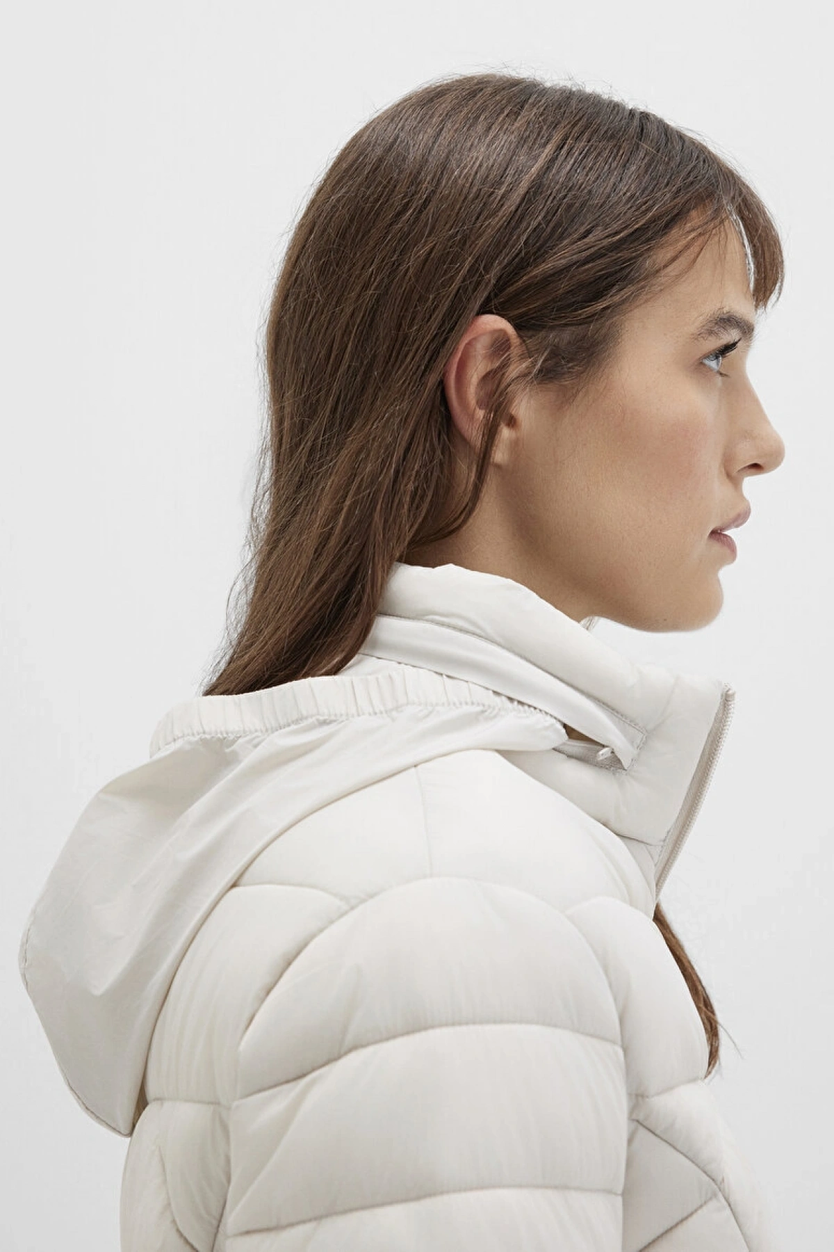 Su İtici Dik Yaka Ekru Şişme Mont