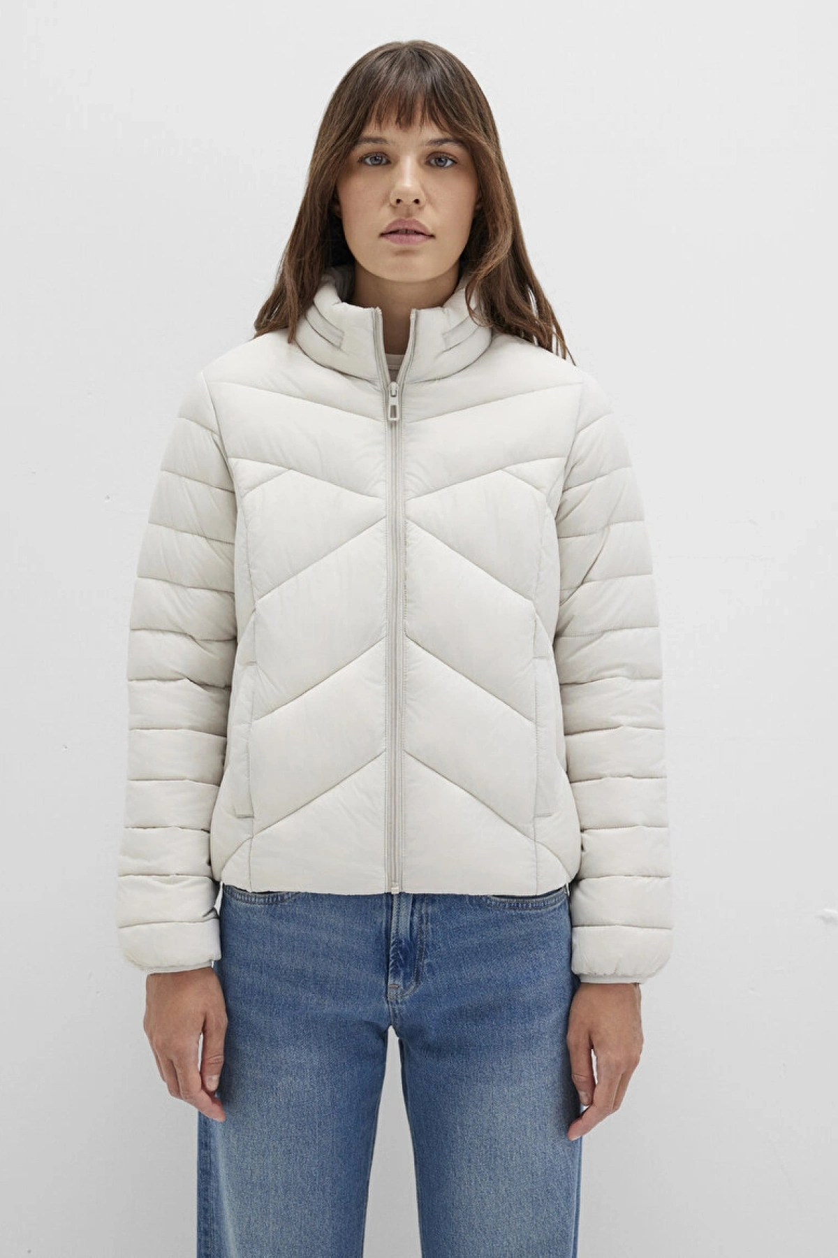 Su İtici Dik Yaka Ekru Şişme Mont