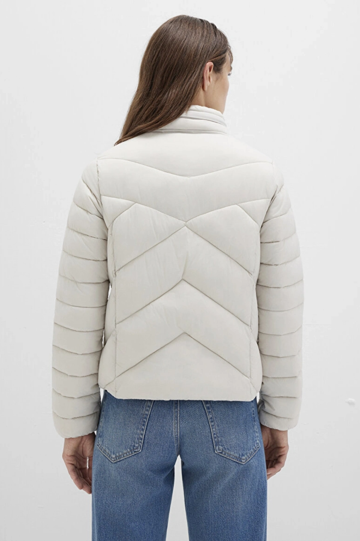 Su İtici Dik Yaka Ekru Şişme Mont