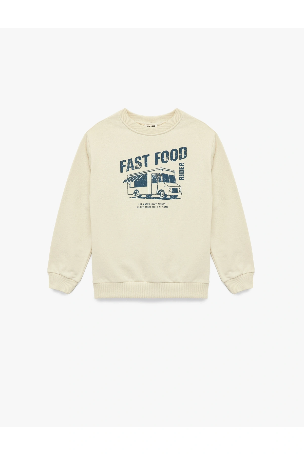 Koton Kids Beyaz Bisiklet Yaka Fast Food Rider Baskılı Çocuk Sweatshirt