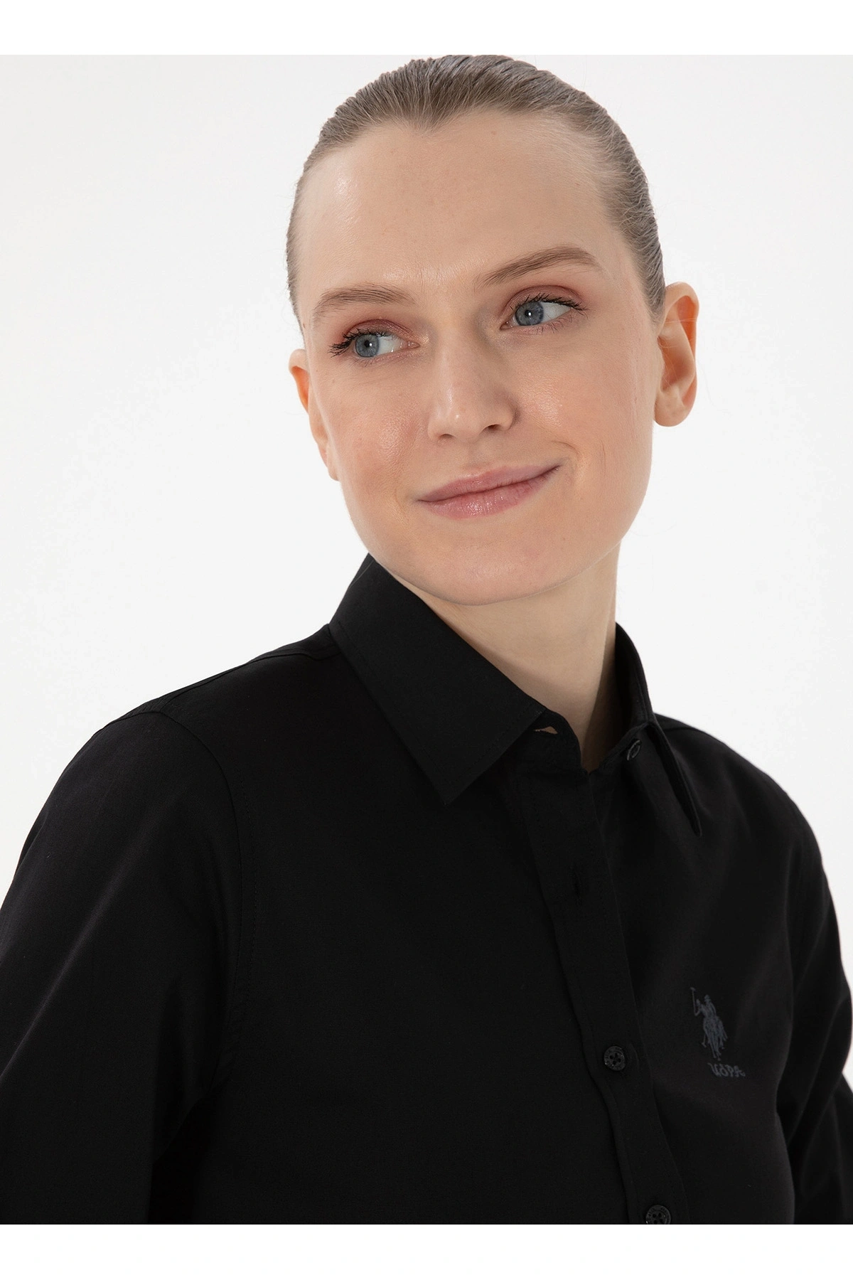 U.S. Polo Assn. U.S. Polo Assn. Slim Fit Gömlek Yaka Siyah Kadın Gömlek