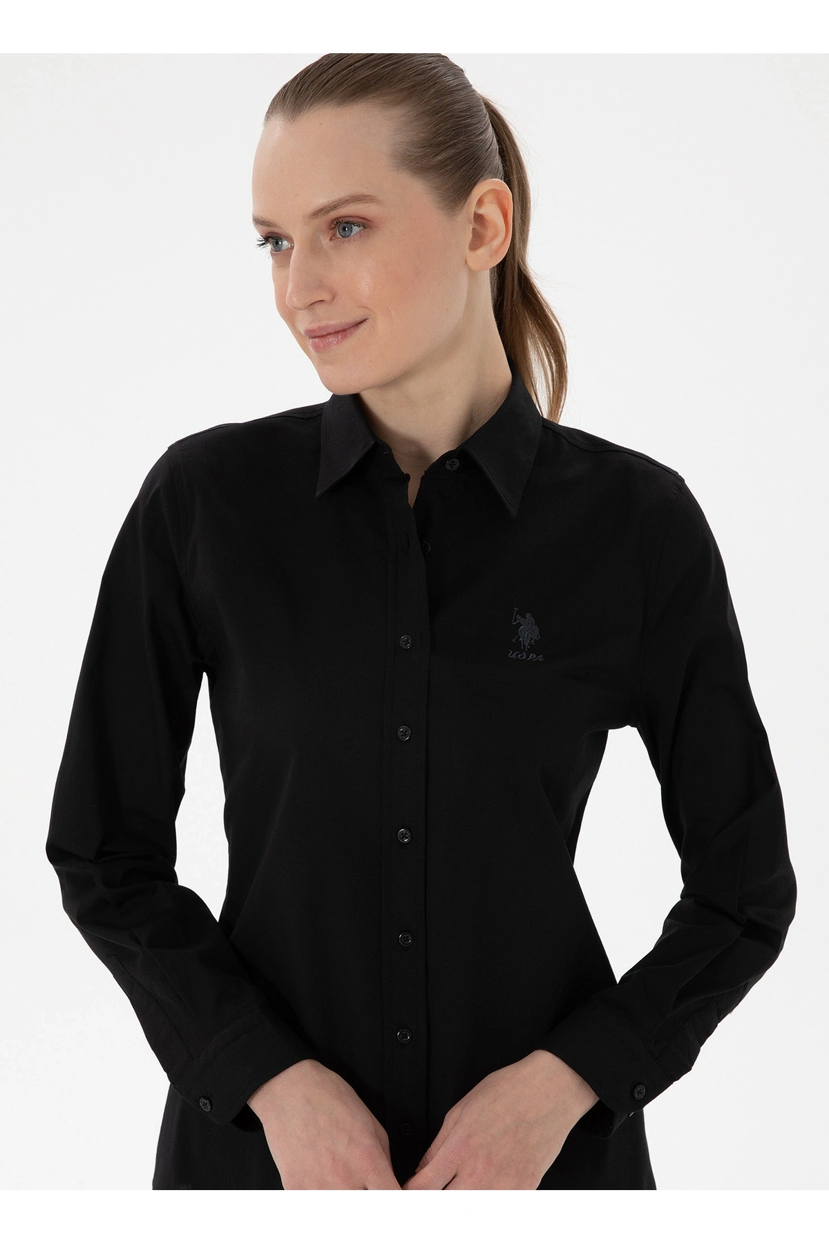 U.S. Polo Assn. U.S. Polo Assn. Slim Fit Gömlek Yaka Siyah Kadın Gömlek