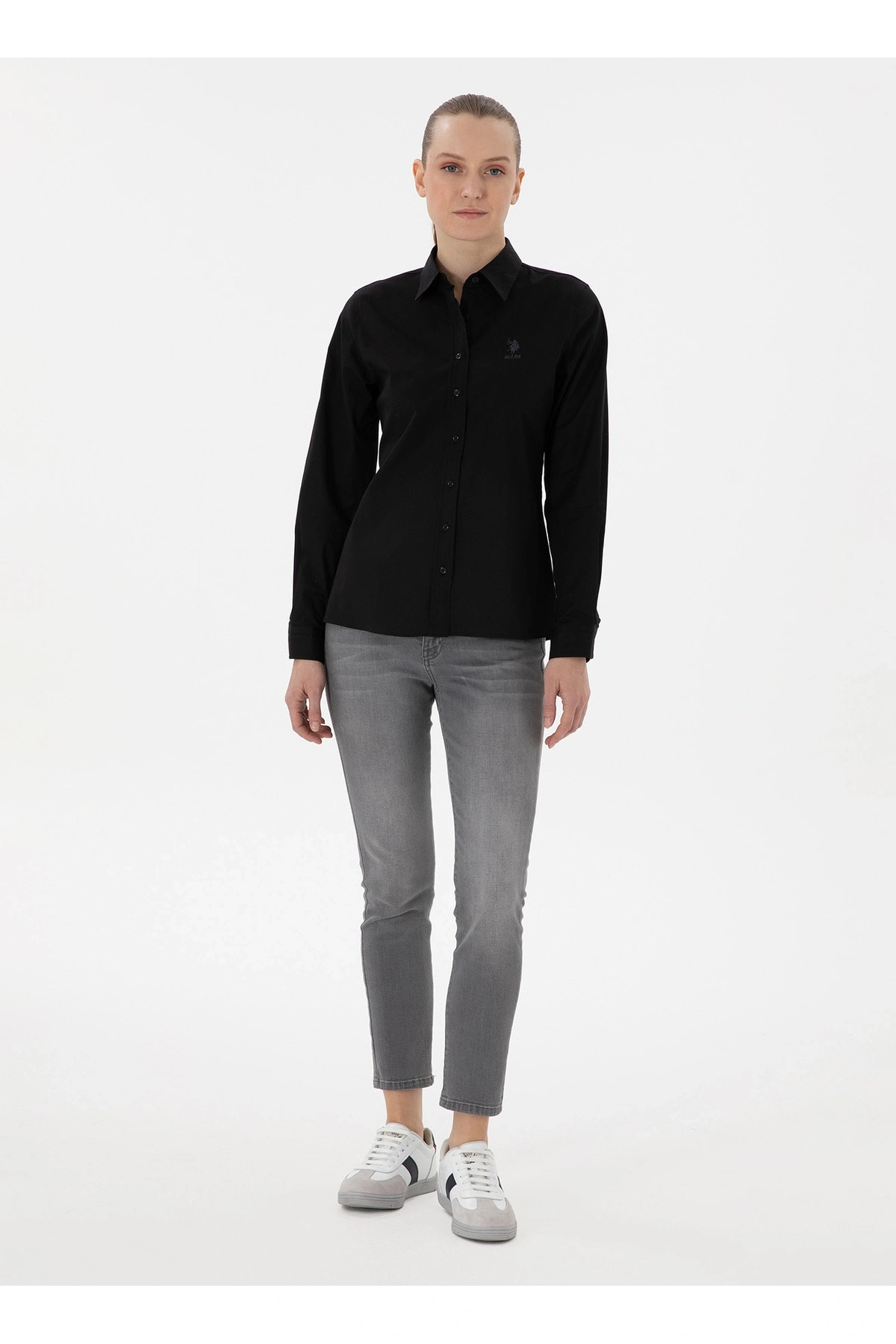 U.S. Polo Assn. U.S. Polo Assn. Slim Fit Gömlek Yaka Siyah Kadın Gömlek