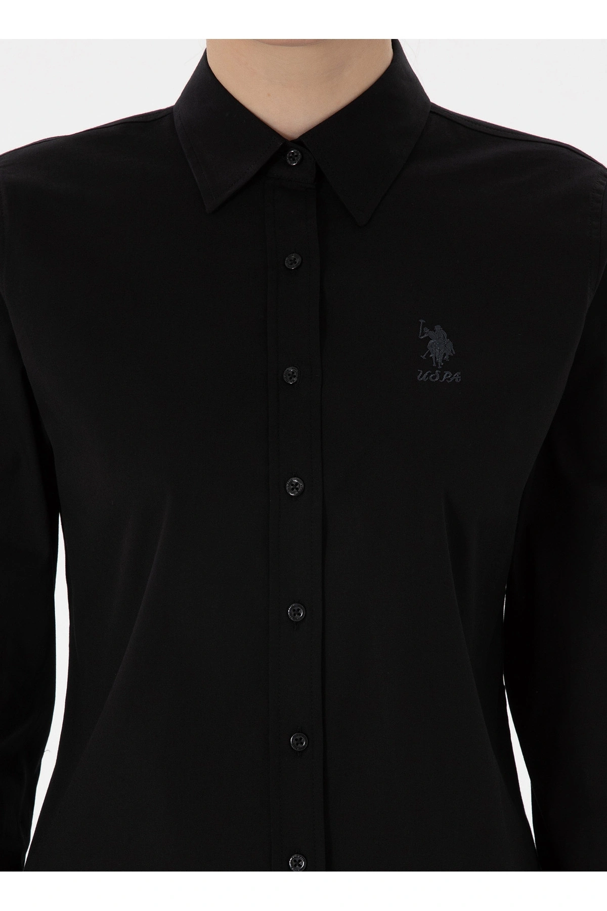 U.S. Polo Assn. U.S. Polo Assn. Slim Fit Gömlek Yaka Siyah Kadın Gömlek