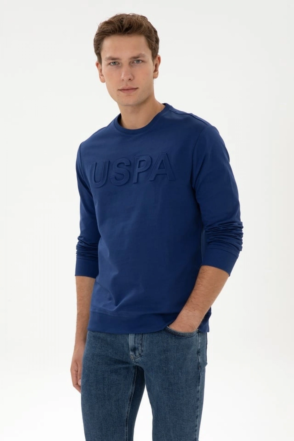 U.S.POLO Erkek Regular Fit Bisiklet Yaka İndigo Basic Sweatshirt