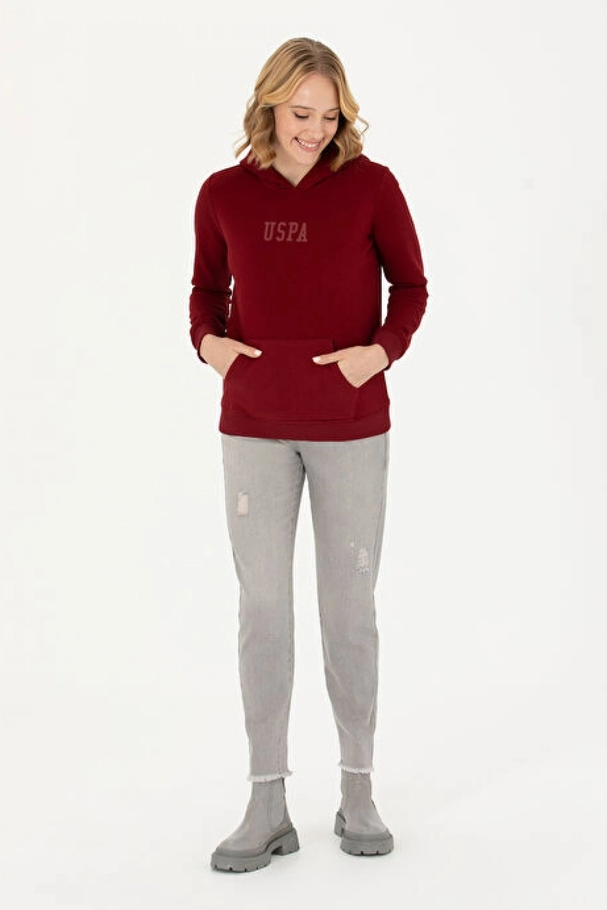 U.S. Polo Assn. Kapüşon Yaka Antrasit Melanj Kadın Sweatshırt GIZMO-SK023