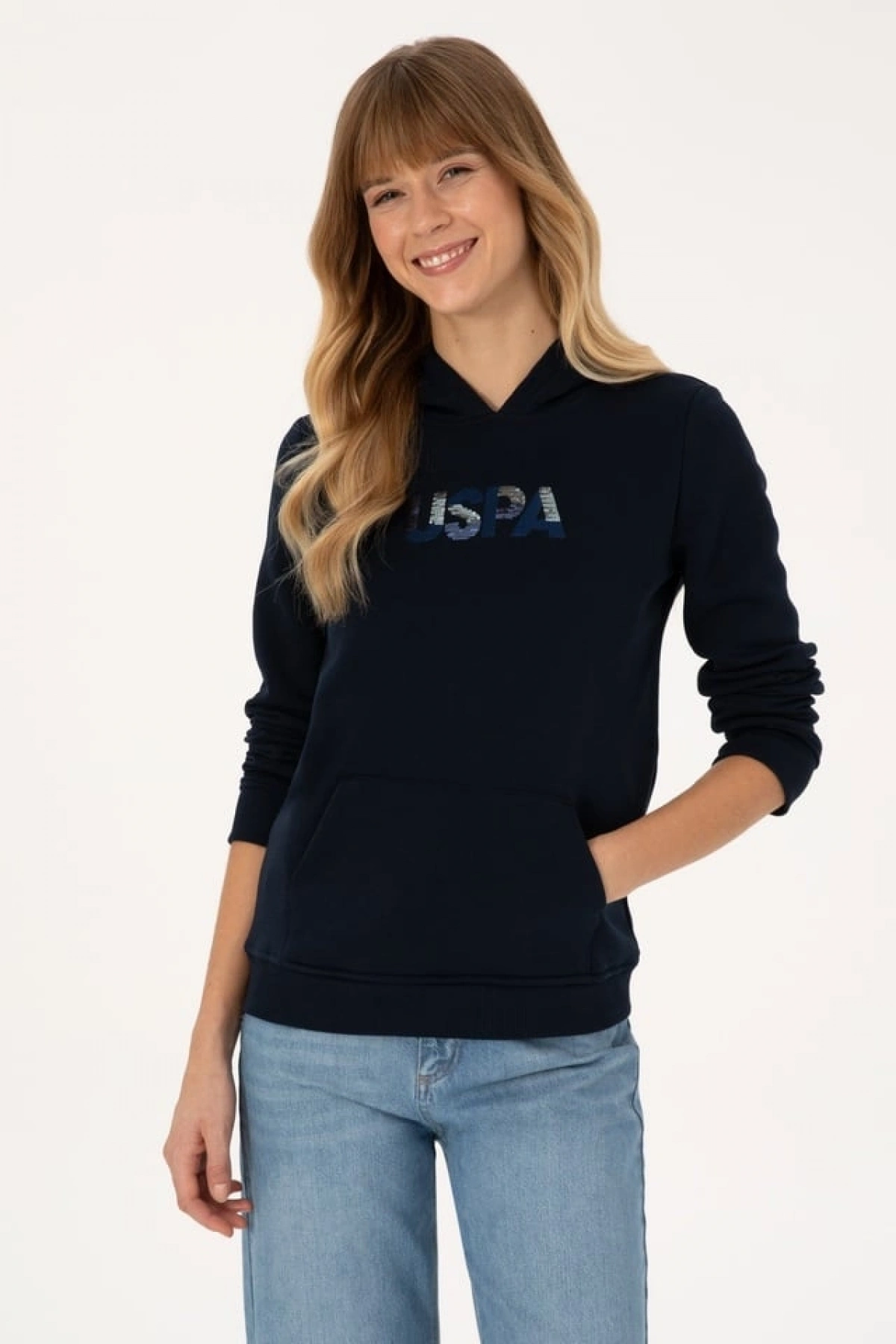 u.s.polo Kadın Lacivert Kapüşonlu Basic Sweatshirt