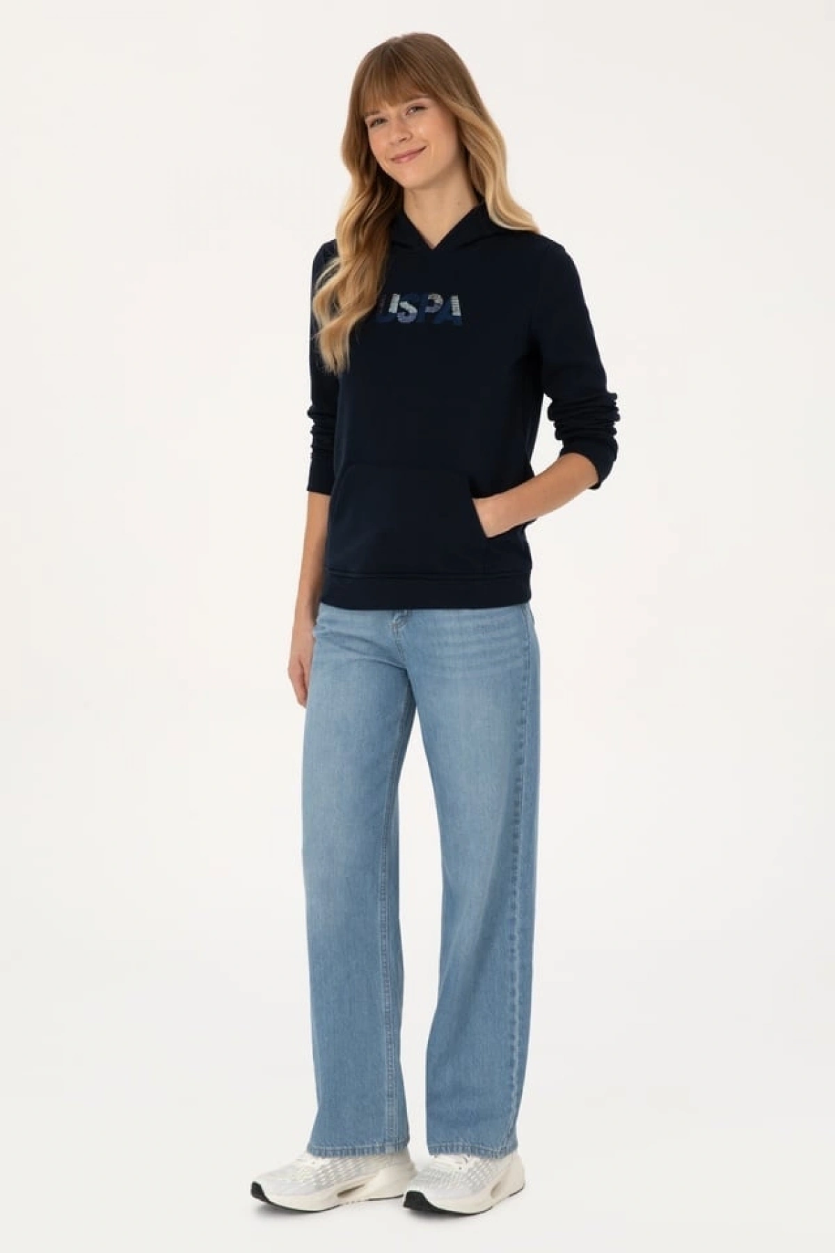 u.s.polo Kadın Lacivert Kapüşonlu Basic Sweatshirt