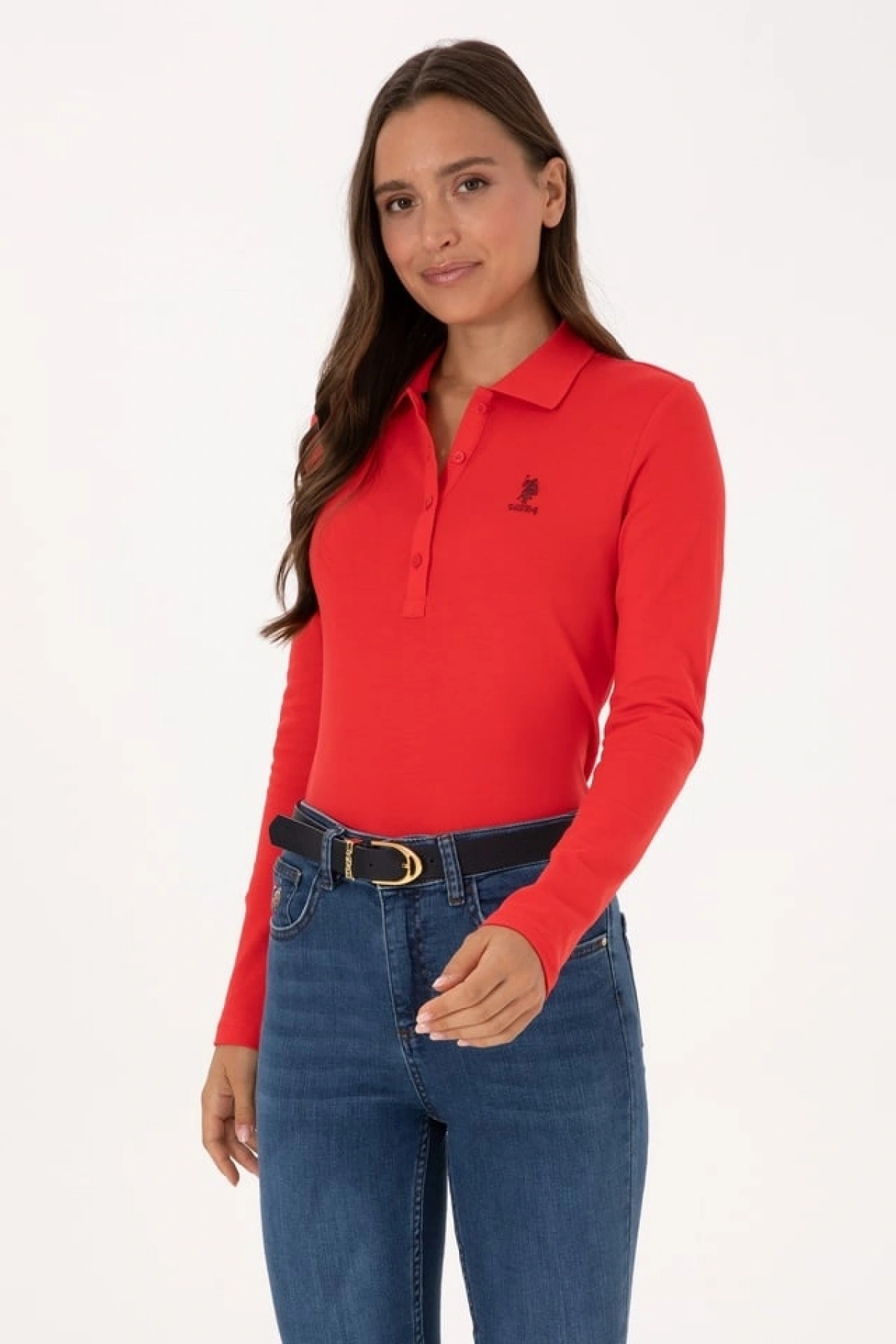 U.S.POLO Kadın Kırmızı Basic Polo Yaka Sweatshırt