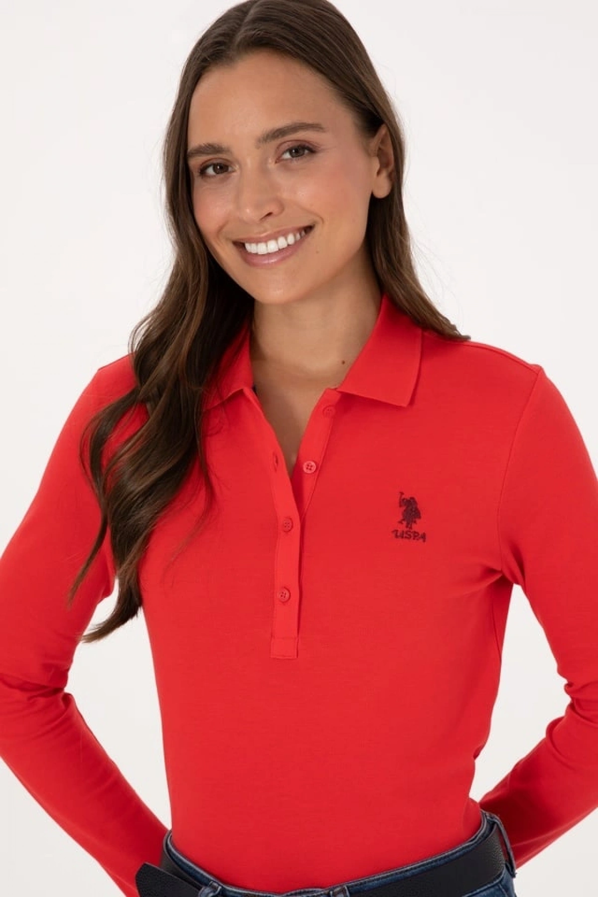 U.S.POLO Kadın Kırmızı Basic Polo Yaka Sweatshırt