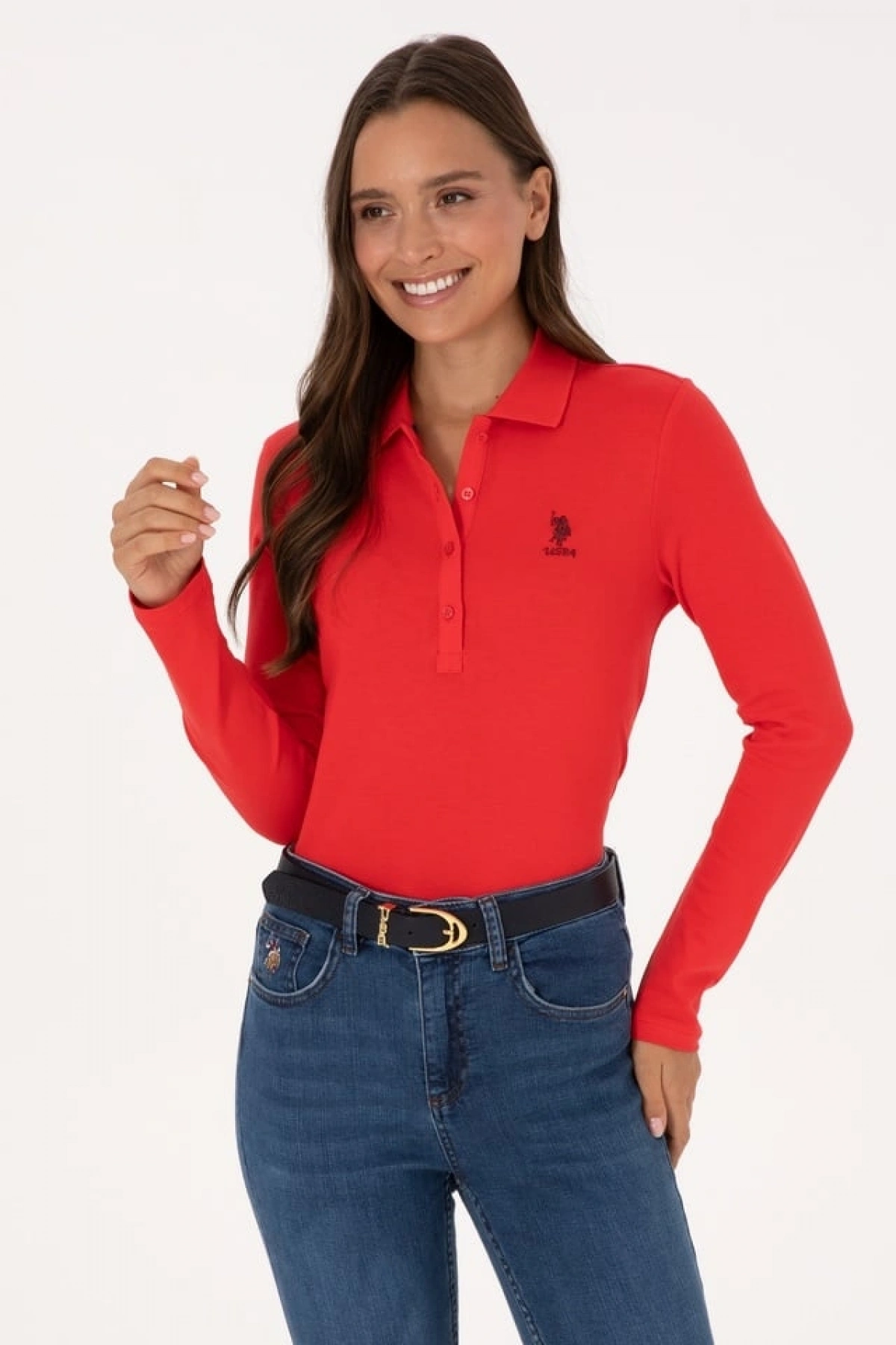 U.S.POLO Kadın Kırmızı Basic Polo Yaka Sweatshırt
