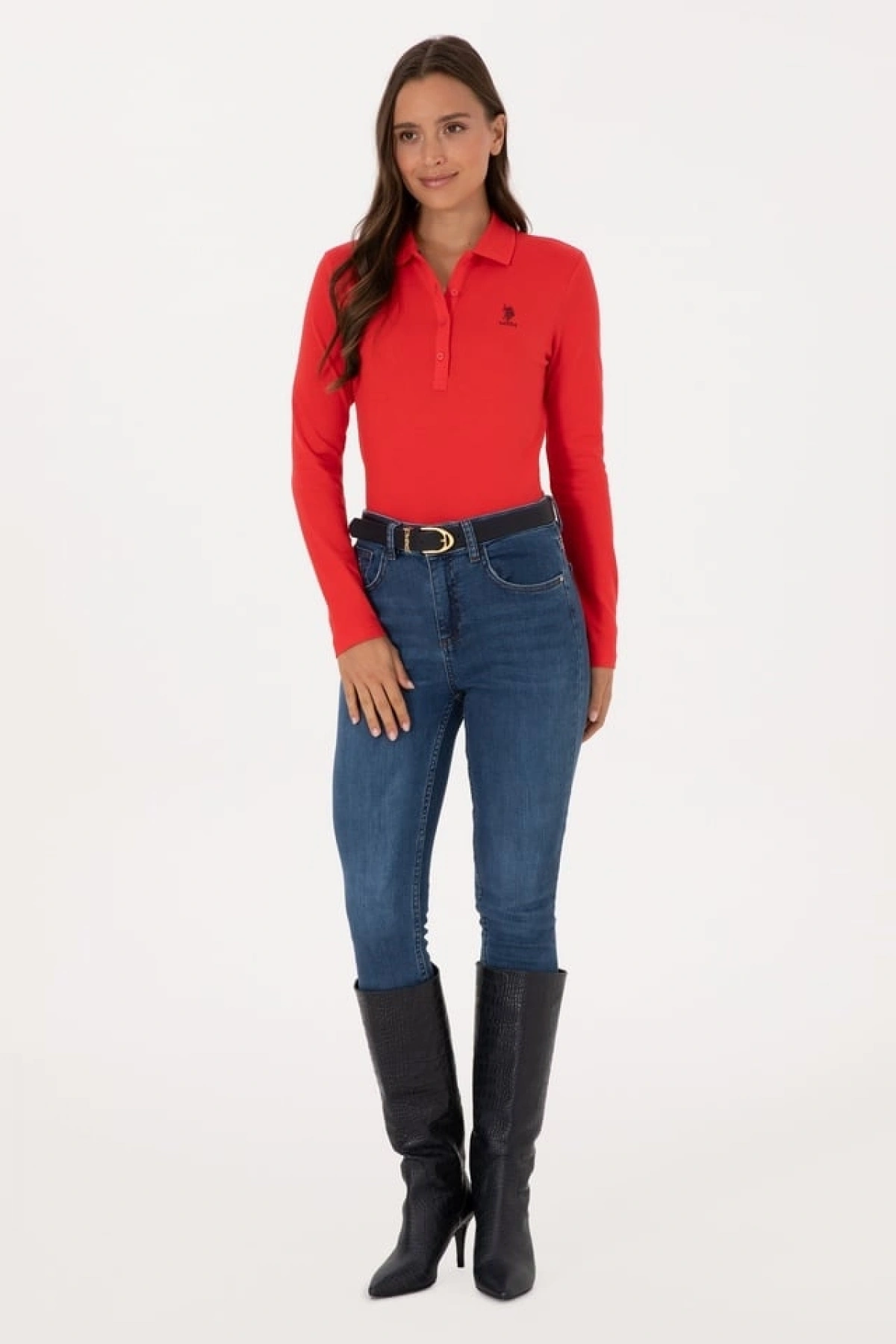 U.S.POLO Kadın Kırmızı Basic Polo Yaka Sweatshırt
