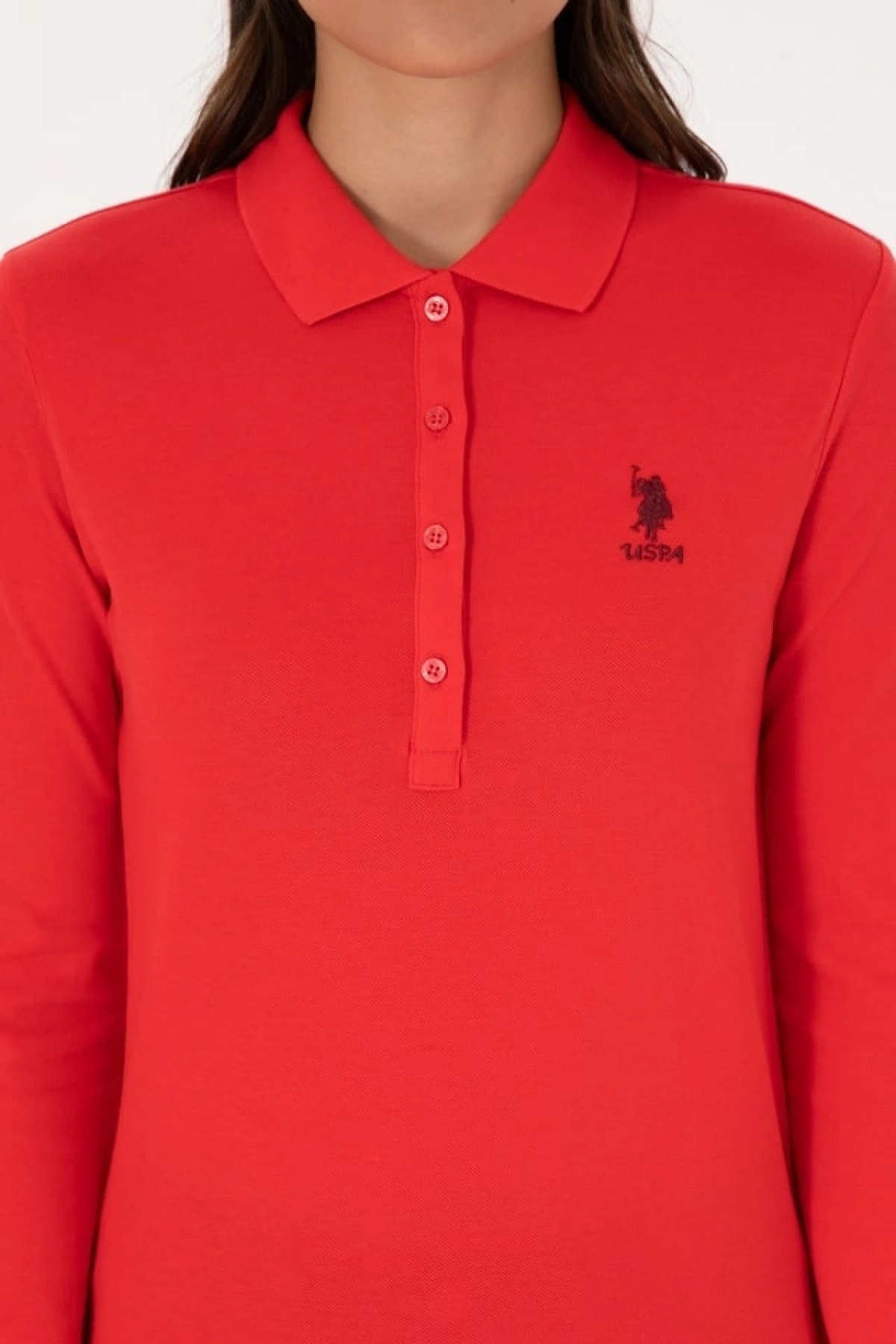 U.S.POLO Kadın Kırmızı Basic Polo Yaka Sweatshırt
