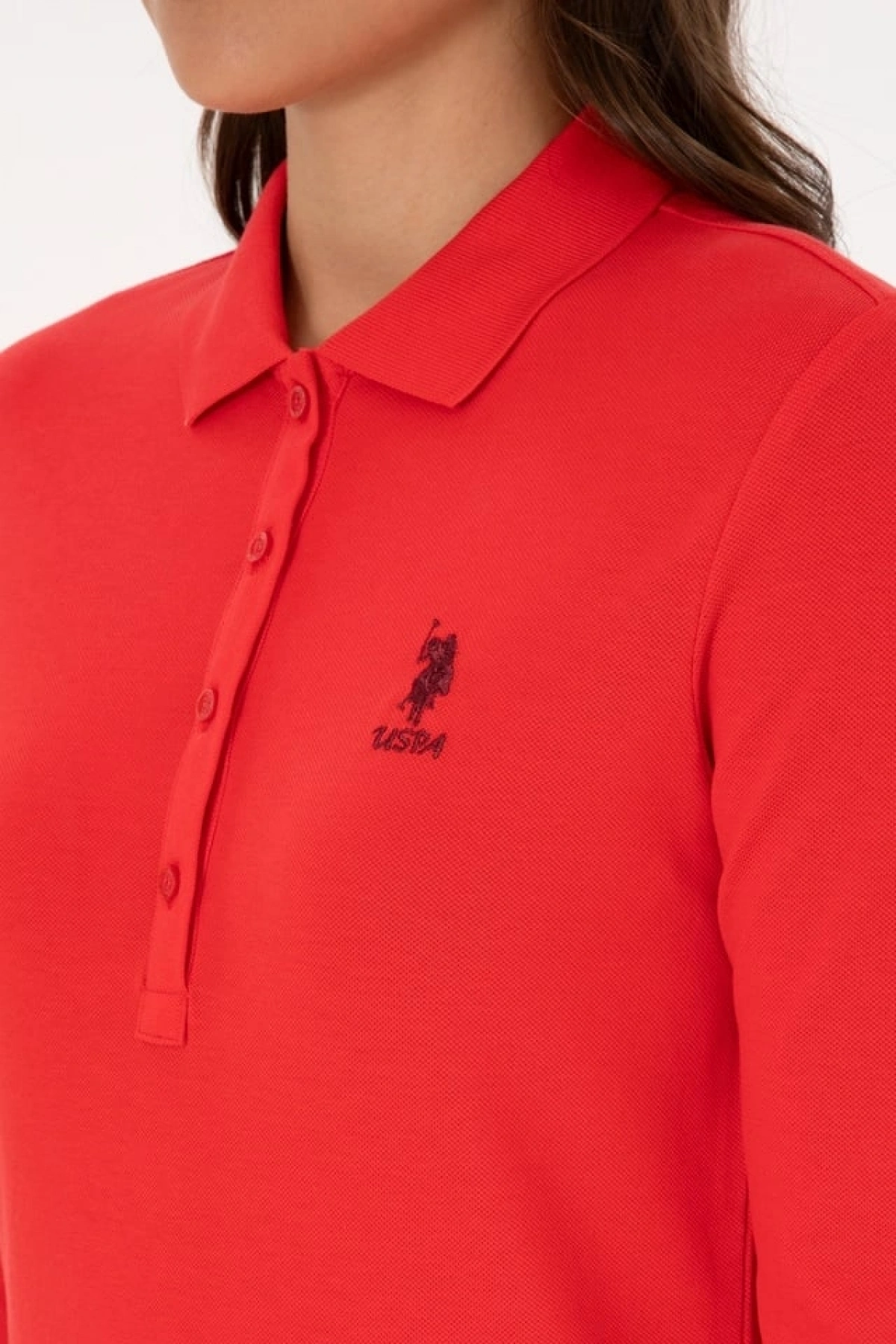 U.S.POLO Kadın Kırmızı Basic Polo Yaka Sweatshırt