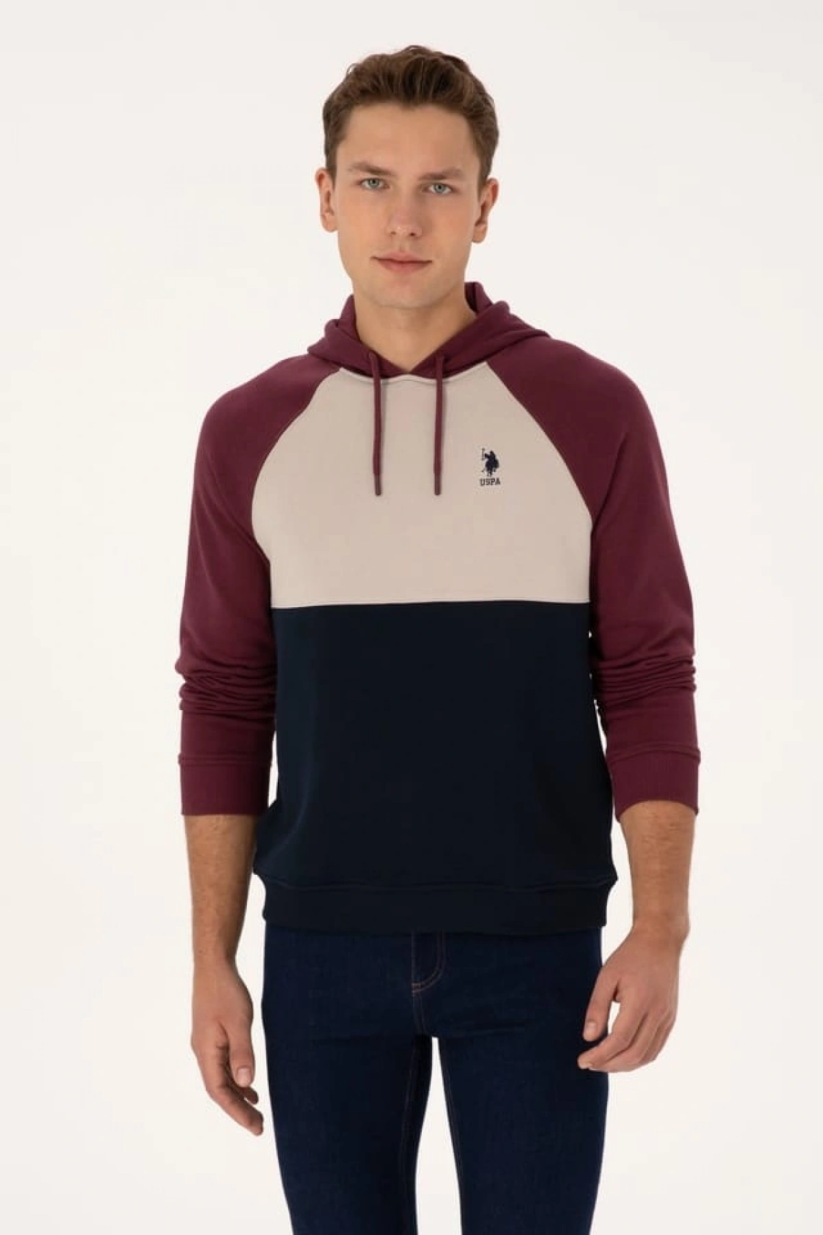 U.S.POLO Erkek Regular Fit Kapüşonlu Bordo Sweatshirt