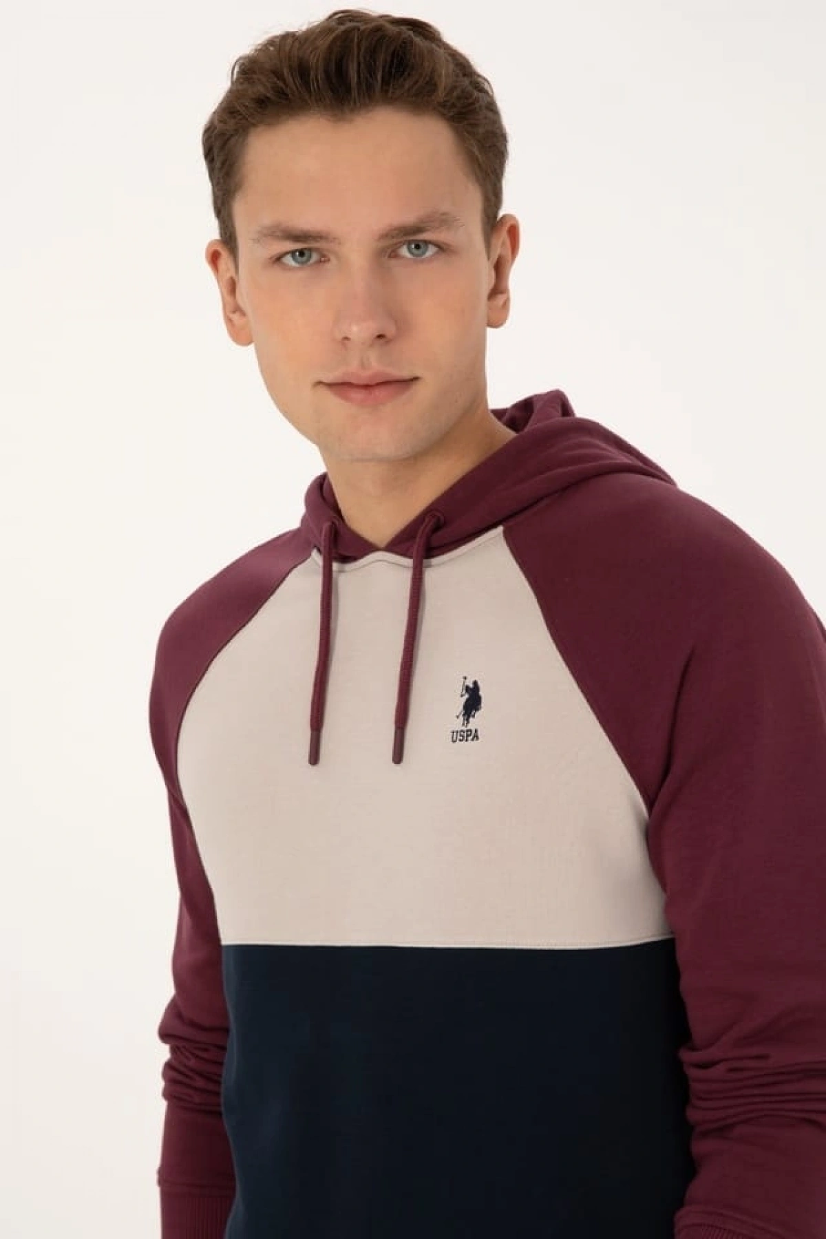 U.S.POLO Erkek Regular Fit Kapüşonlu Bordo Sweatshirt