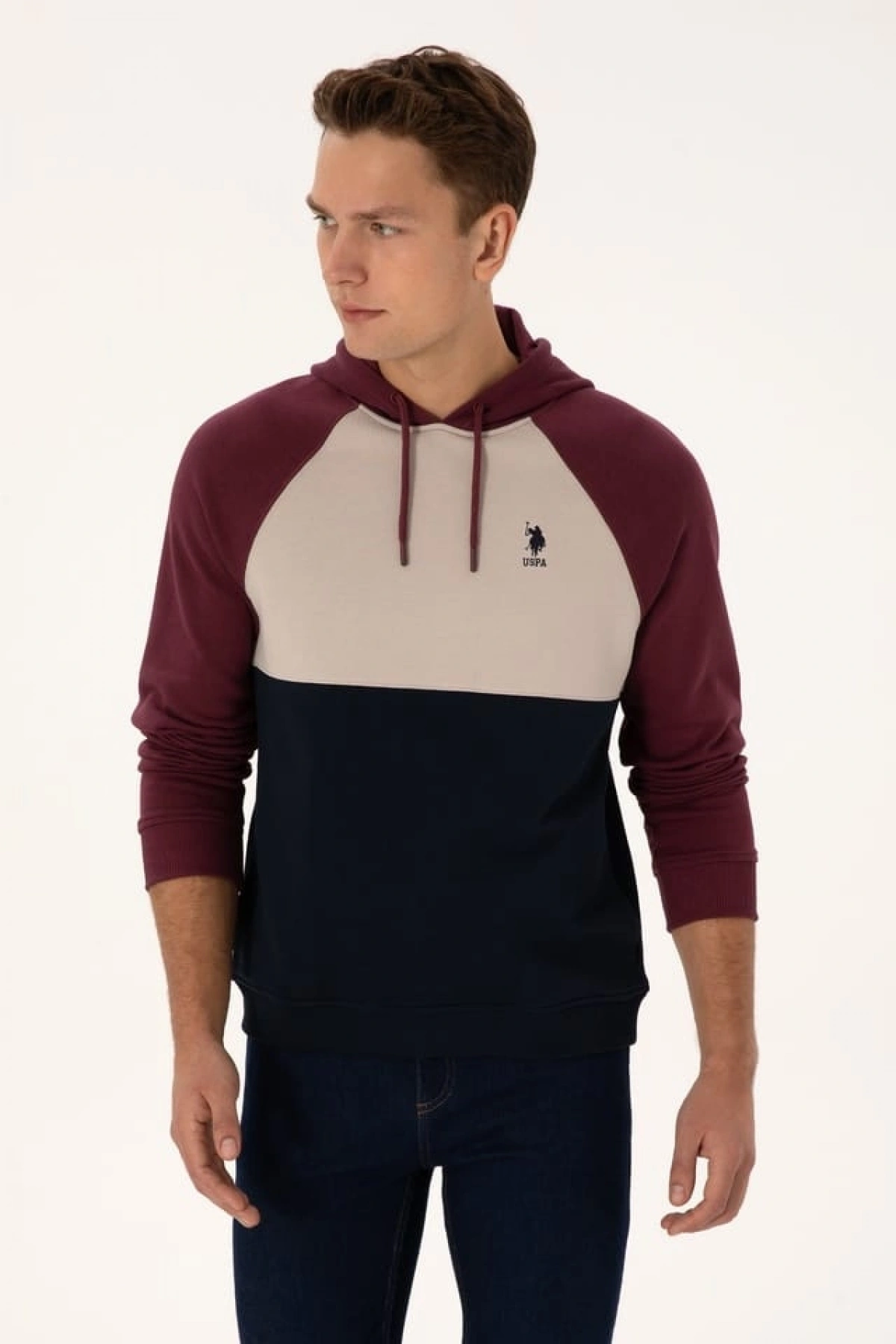 U.S.POLO Erkek Regular Fit Kapüşonlu Bordo Sweatshirt