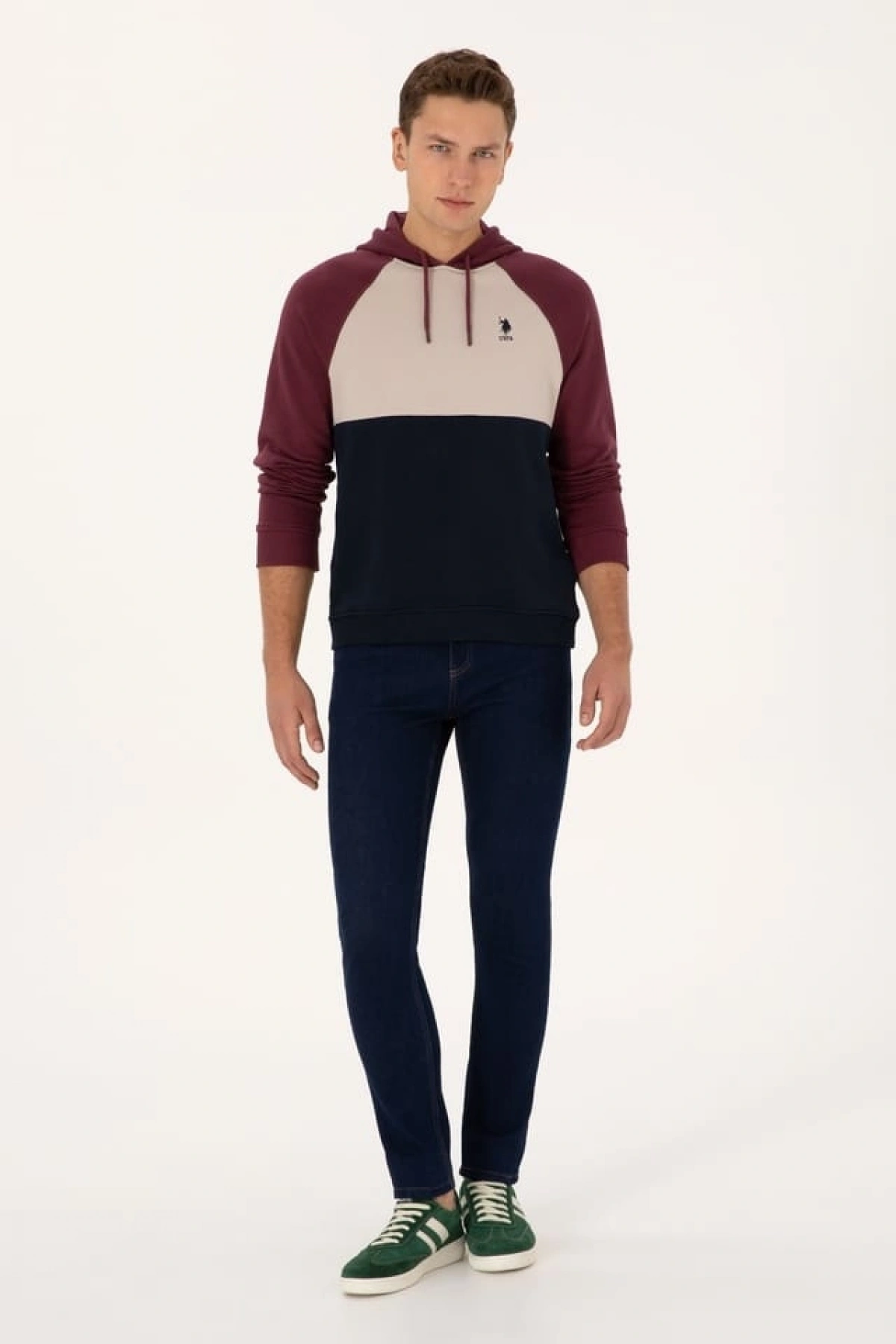U.S.POLO Erkek Regular Fit Kapüşonlu Bordo Sweatshirt