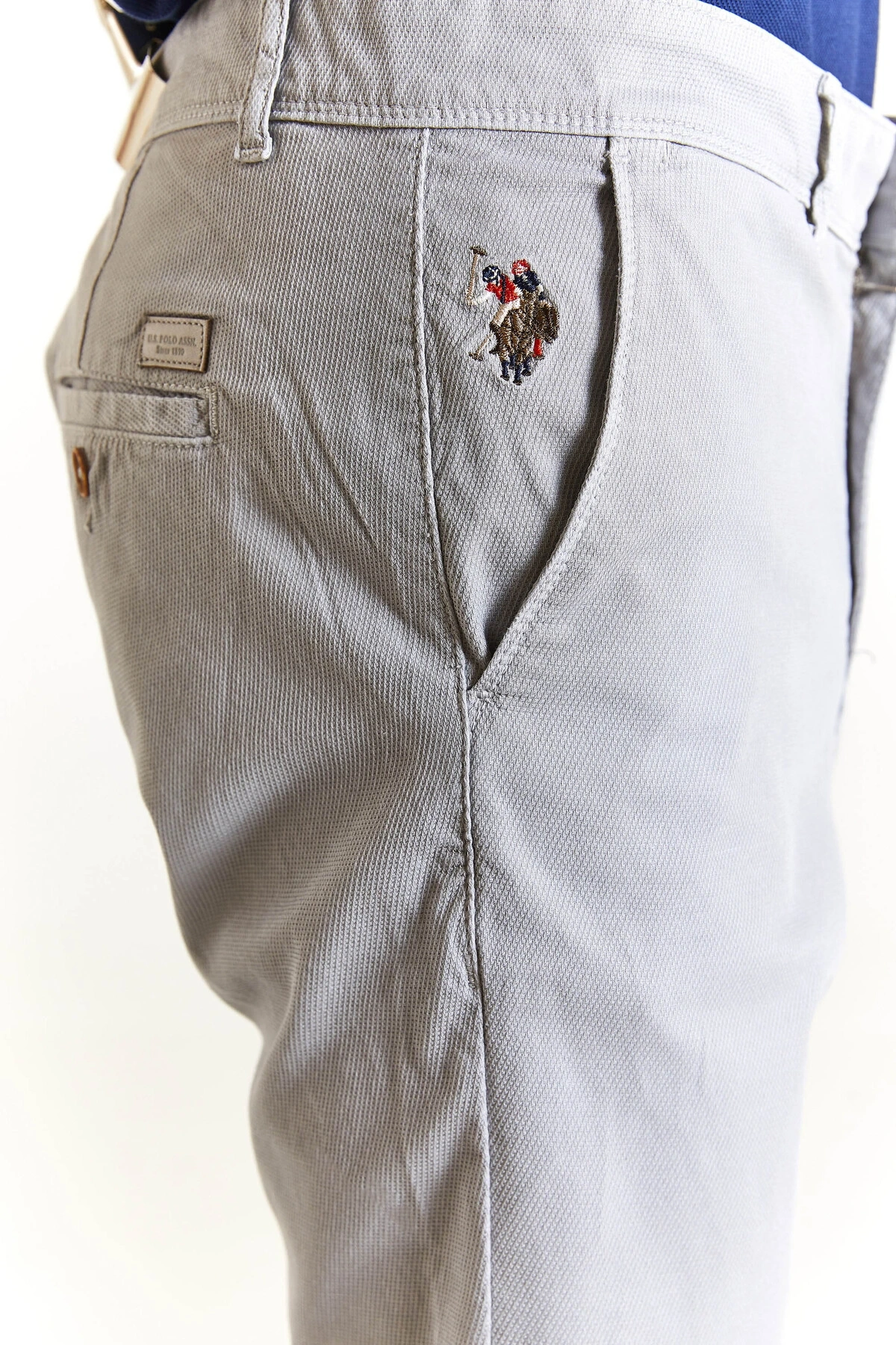 U.S POLO ASSN. ERKEK DOKUMA YAN CEPLİ SLİM FİT PANTOLON - GRİ