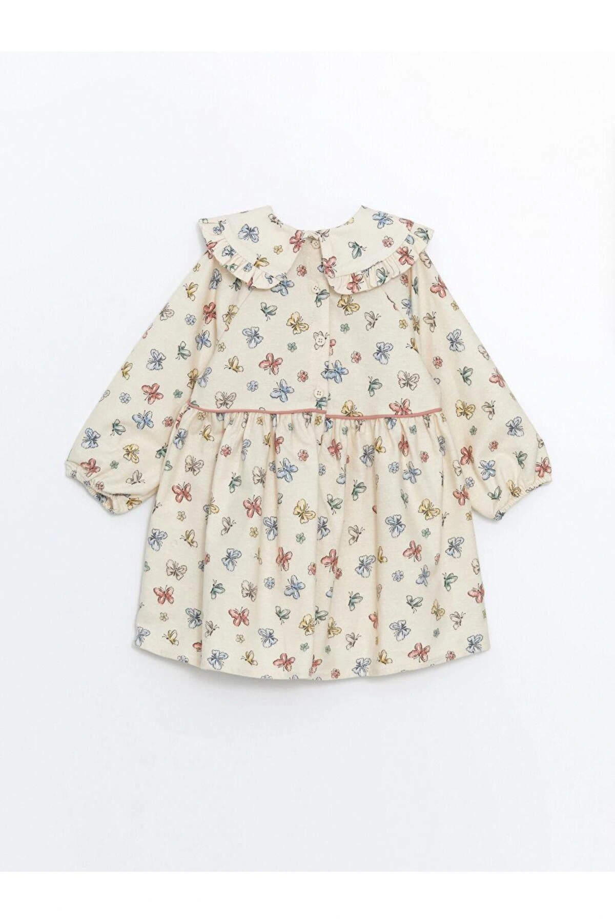 Uzun Kollu Baskılı Kız Bebek Elbise