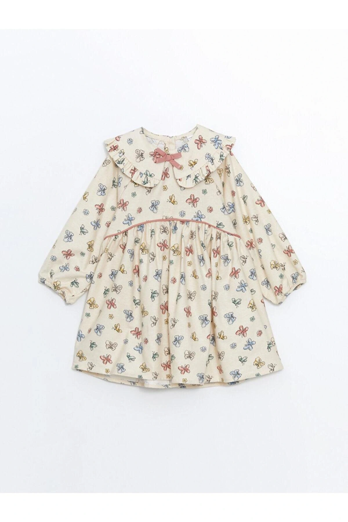 Uzun Kollu Baskılı Kız Bebek Elbise