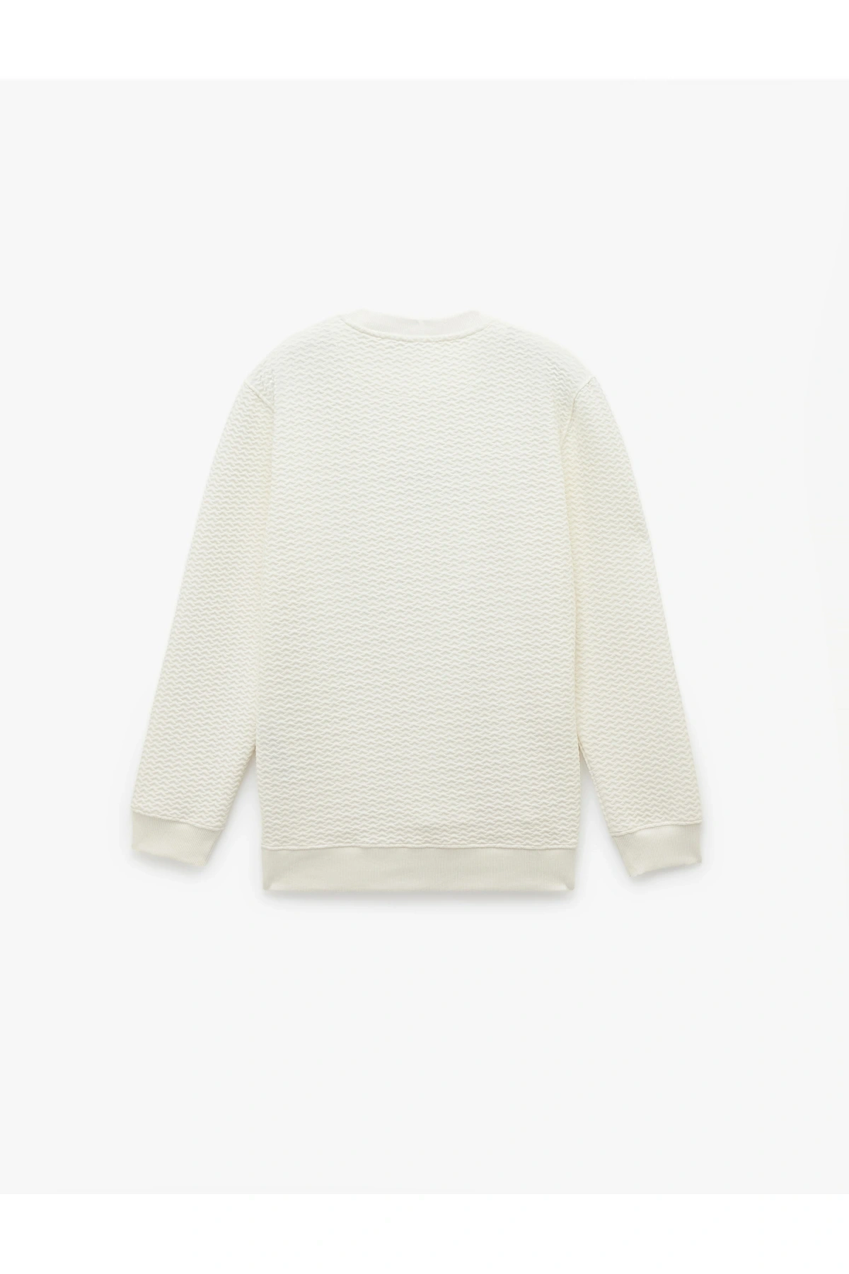 Uzun Kollu Bisiklet Yaka Dokulu İşlemeli Sweatshirt
